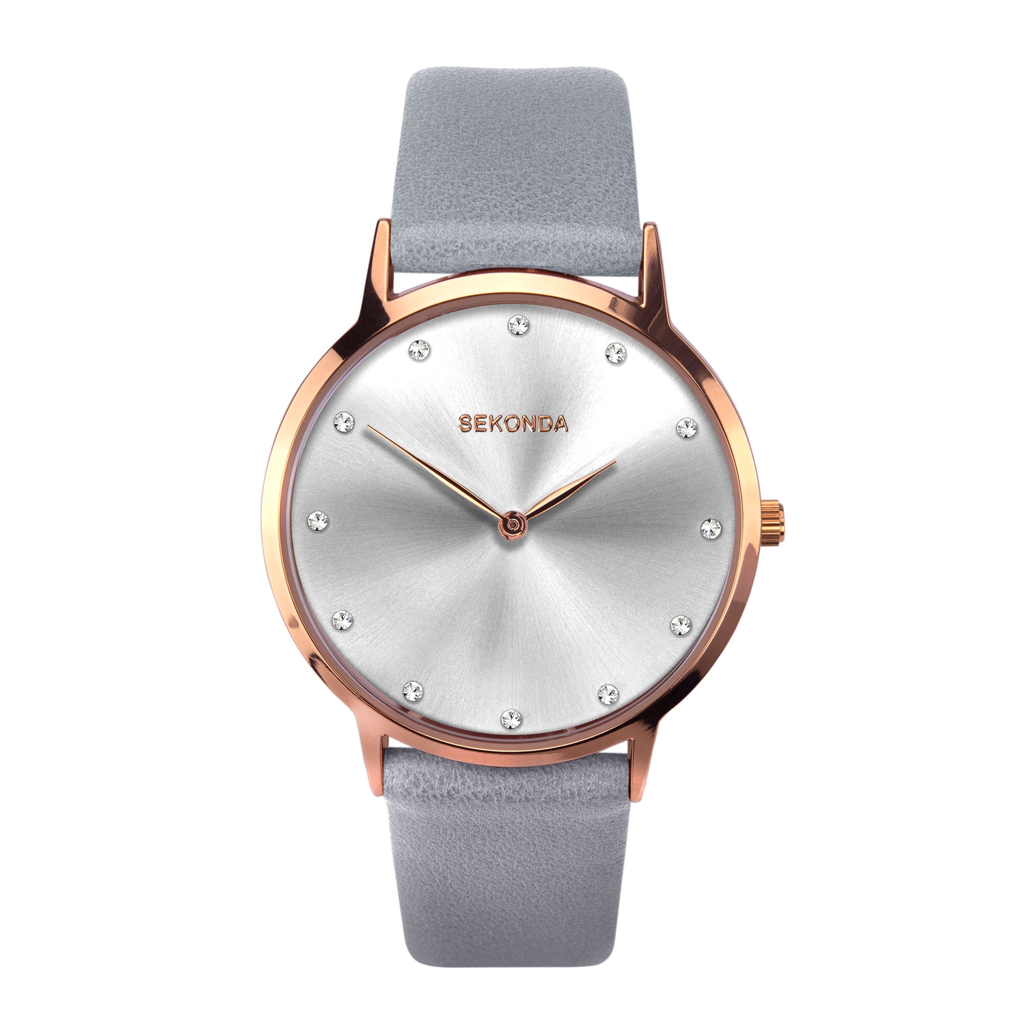 Sekonda Quarz Damenarmbanduhr mit silbernem Zifferblatt und grauem Lederarmband 2938