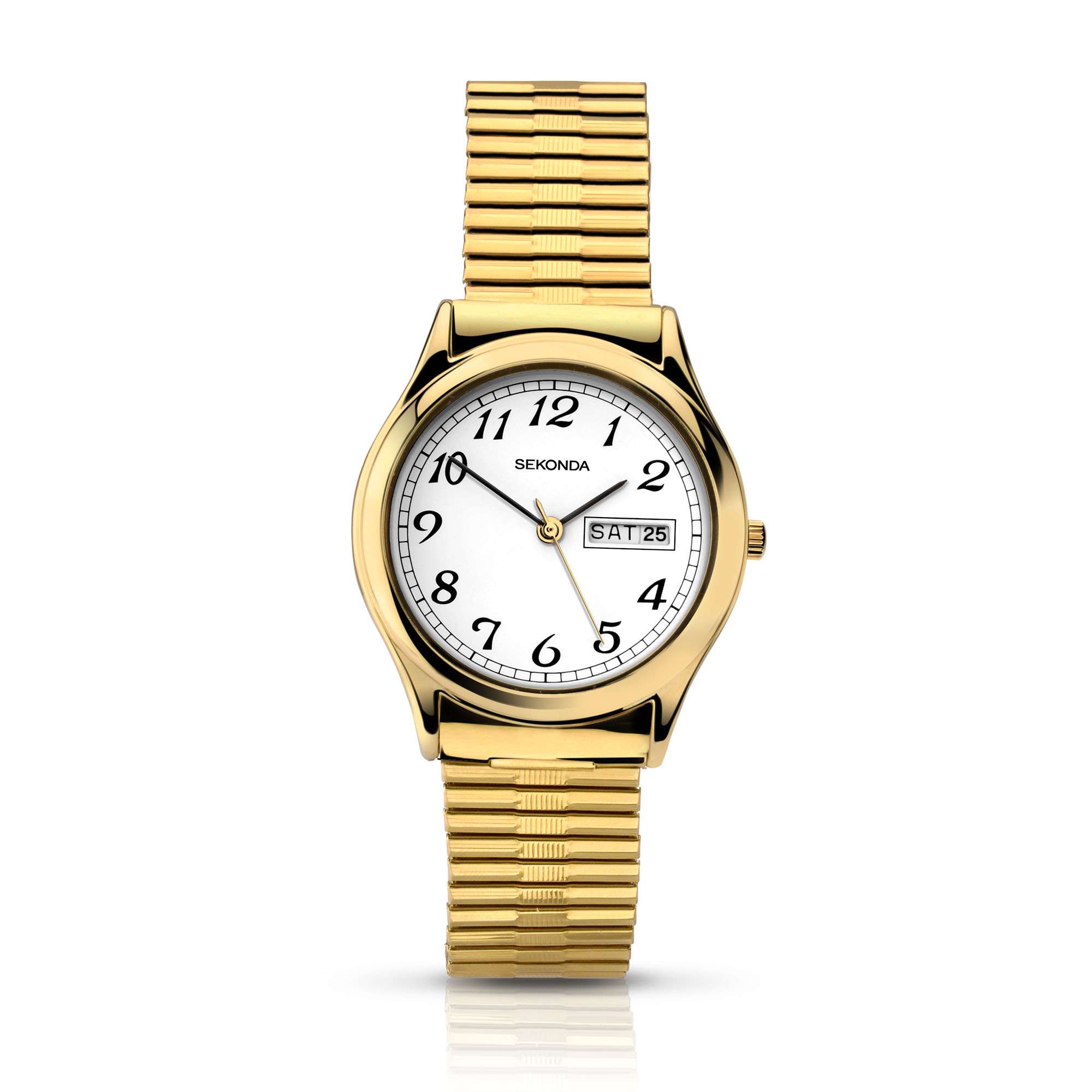 Sekonda Classic Quartz Weißes Zifferblatt Gold PVD Expanderarmband Herrenarmbanduhr 3924