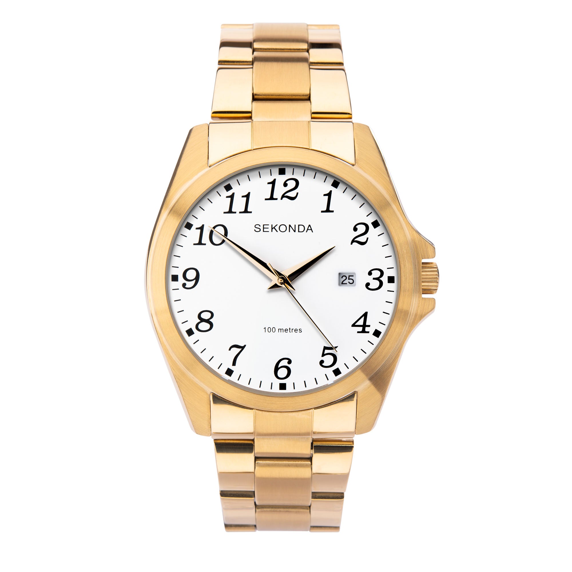 Sekonda Classic Quarz Herrenarmbanduhr mit weißem Zifferblatt und Gold PVD Edelstahlarmband 1637
