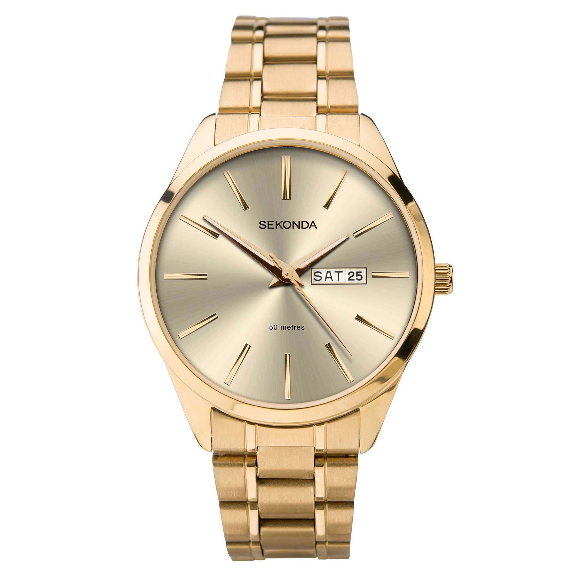 Sekonda Classic Quarz Herrenarmbanduhr mit goldenem Zifferblatt und Gold PVD Edelstahlarmband 1643
