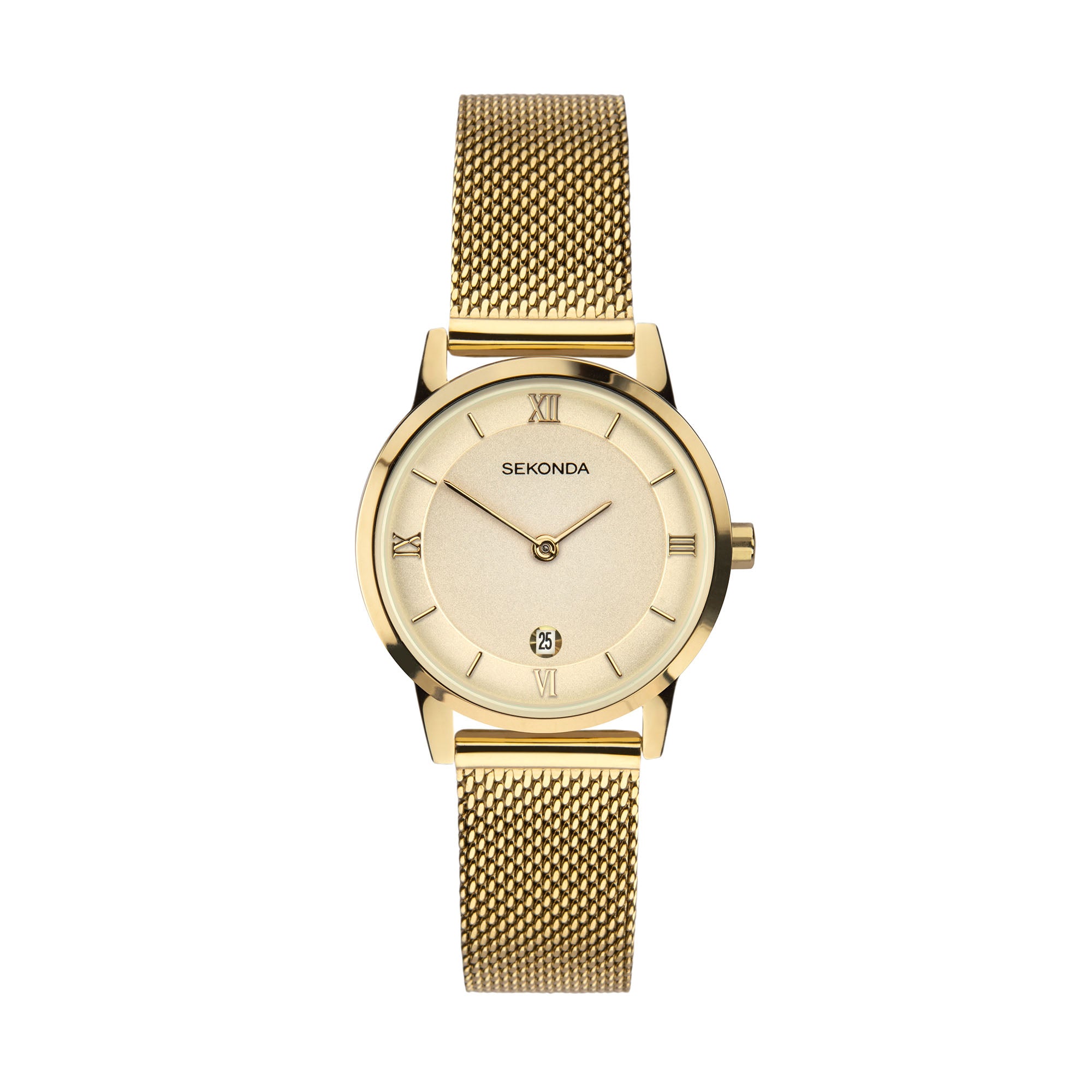 Sekonda Quarz Gold Zifferblatt Gold PVD Mailänder Armband Damen Uhr 2103