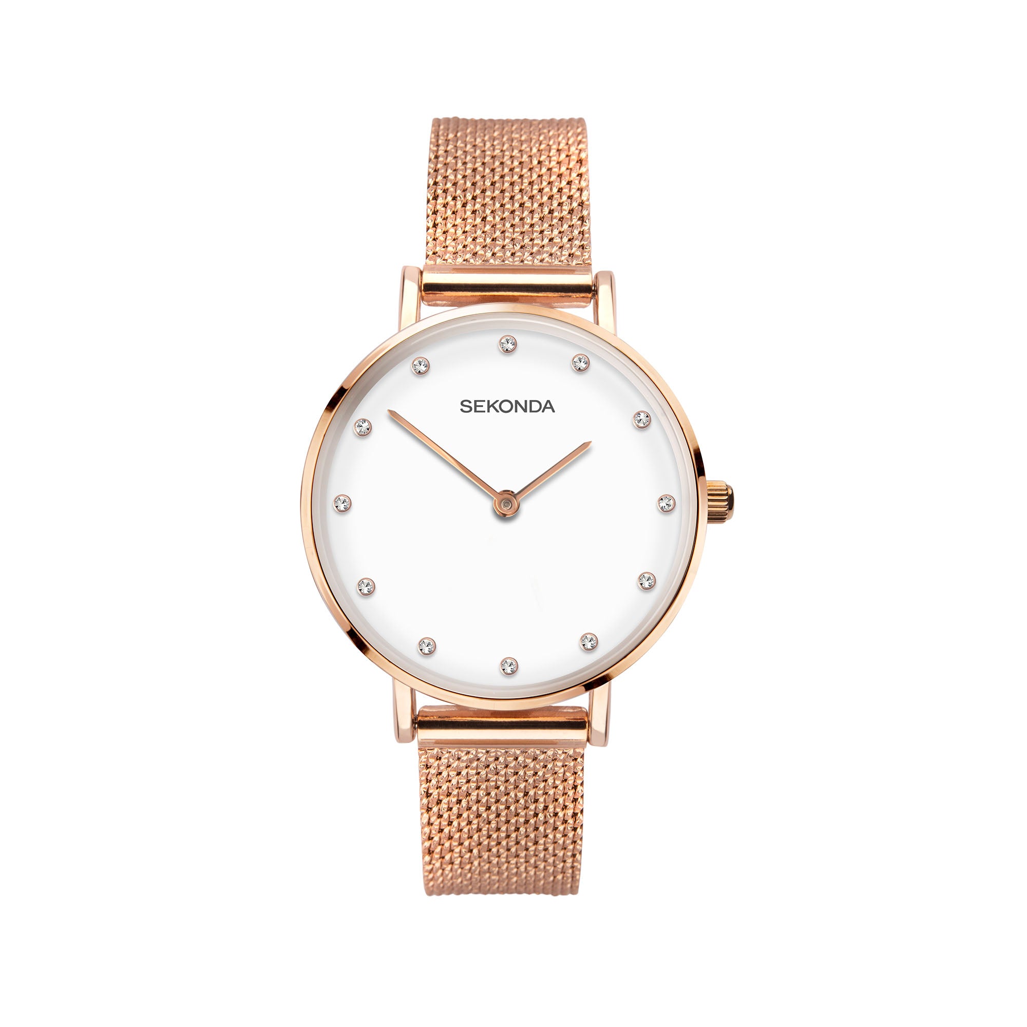 Sekonda Fashion Quartz White Dial Rose Gold PVD Milanese Bracelet Ladies Watch 40027
