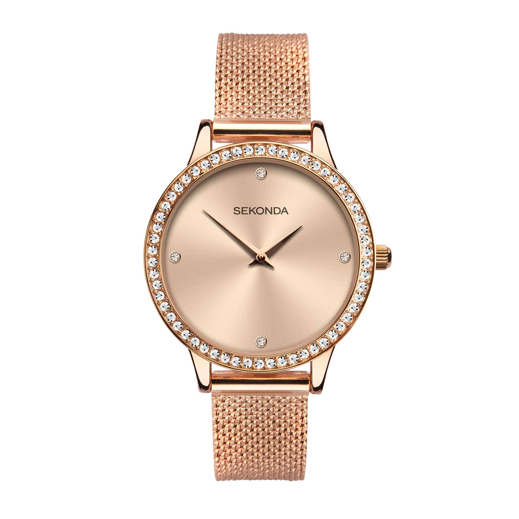 Sekonda Fashion Quarz Roségold Zifferblatt Roségold PVD Milanese Damenarmband Uhr 40036