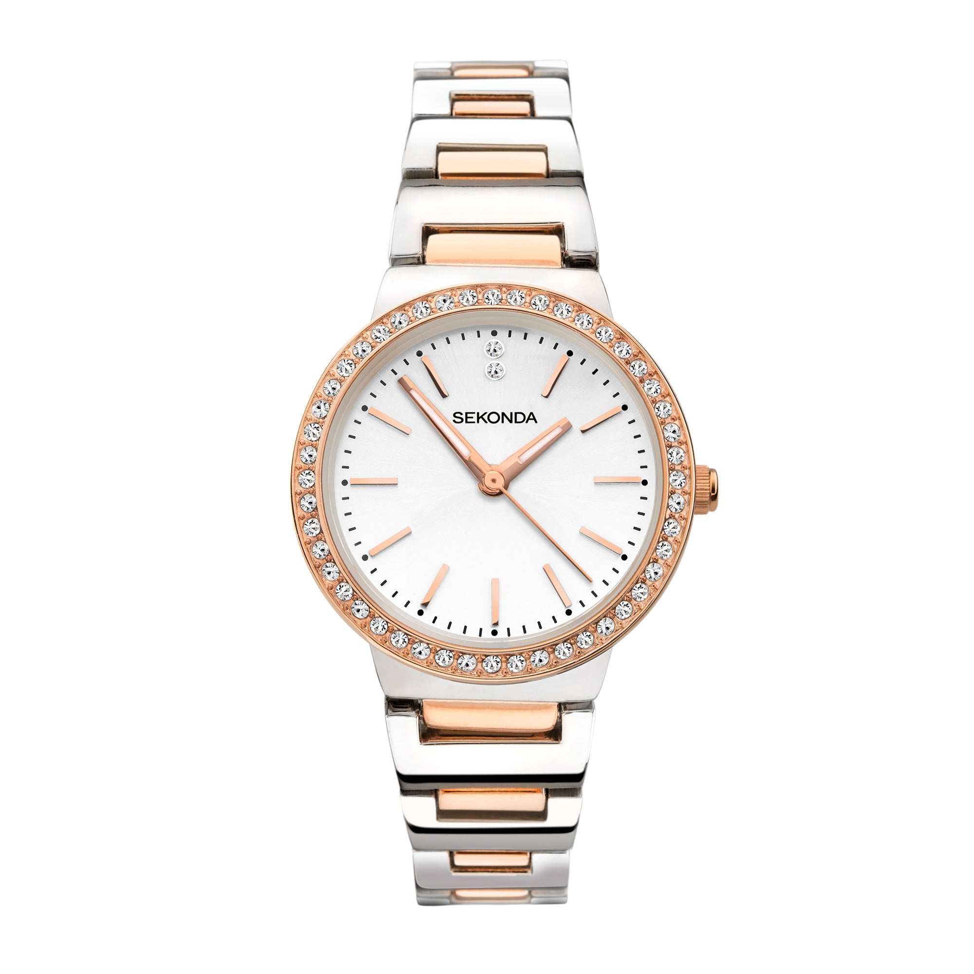 Sekonda Quarz Weiß Zifferblatt Edelstahl Zwei-Ton Armband Damen Uhr 40078