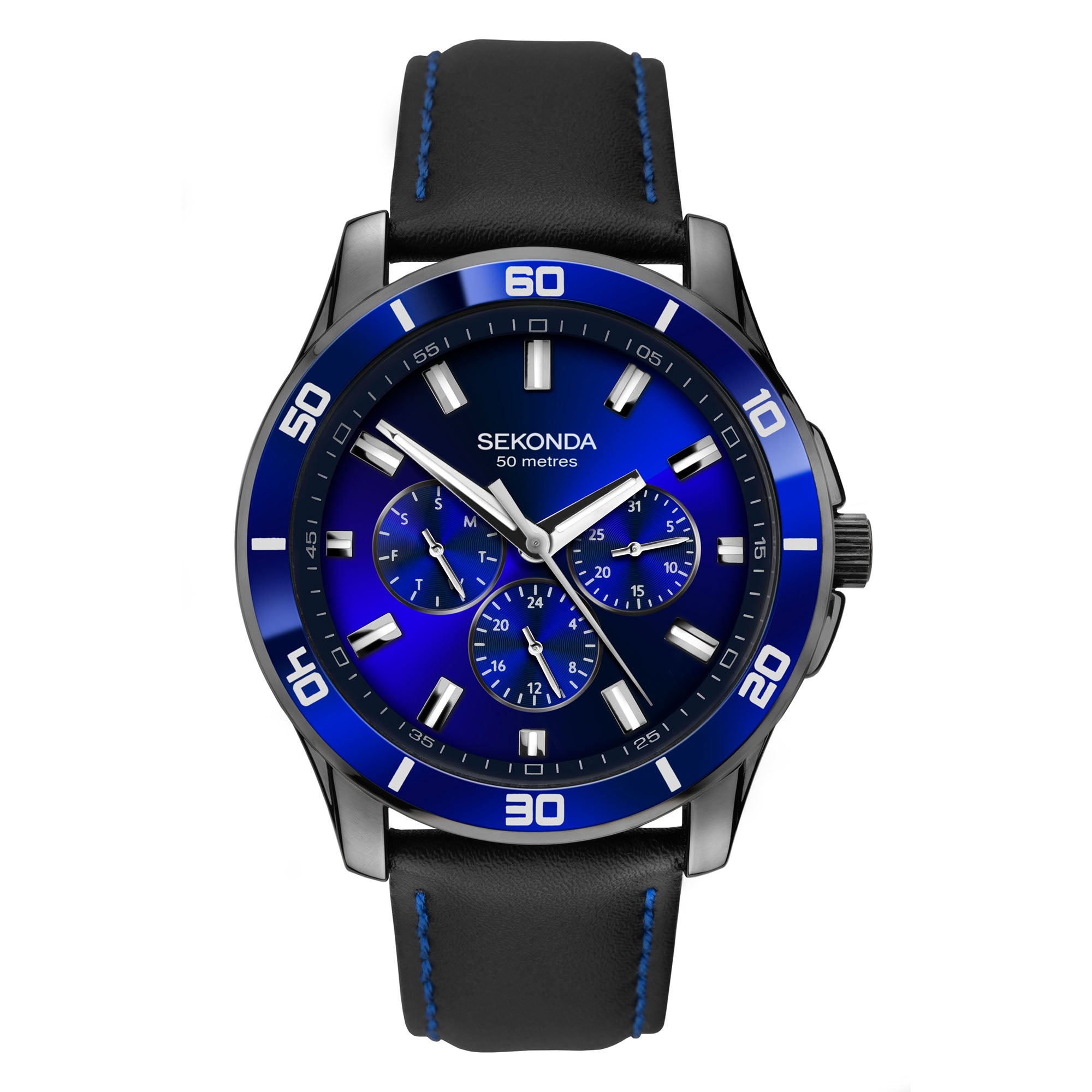 Sekonda Dress Quarz Blaues Zifferblatt Schwarzes Lederarmband Herren Uhr 1634