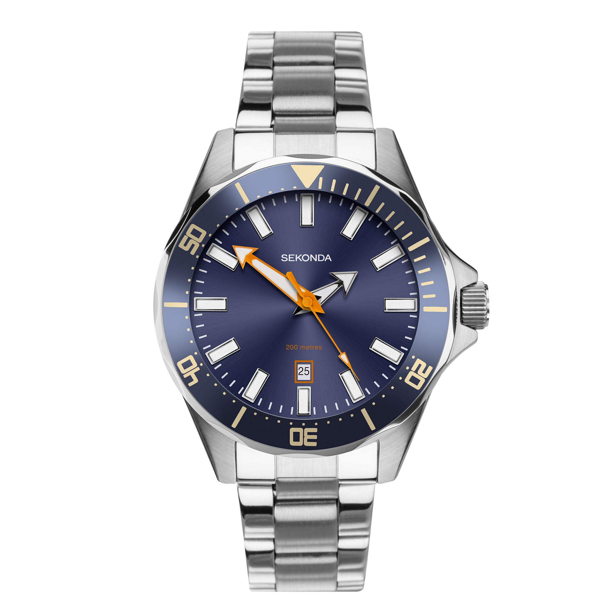 Sekonda Sports Quarz Herrenarmbanduhr mit blauem Zifferblatt und Edelstahlarmband 1845