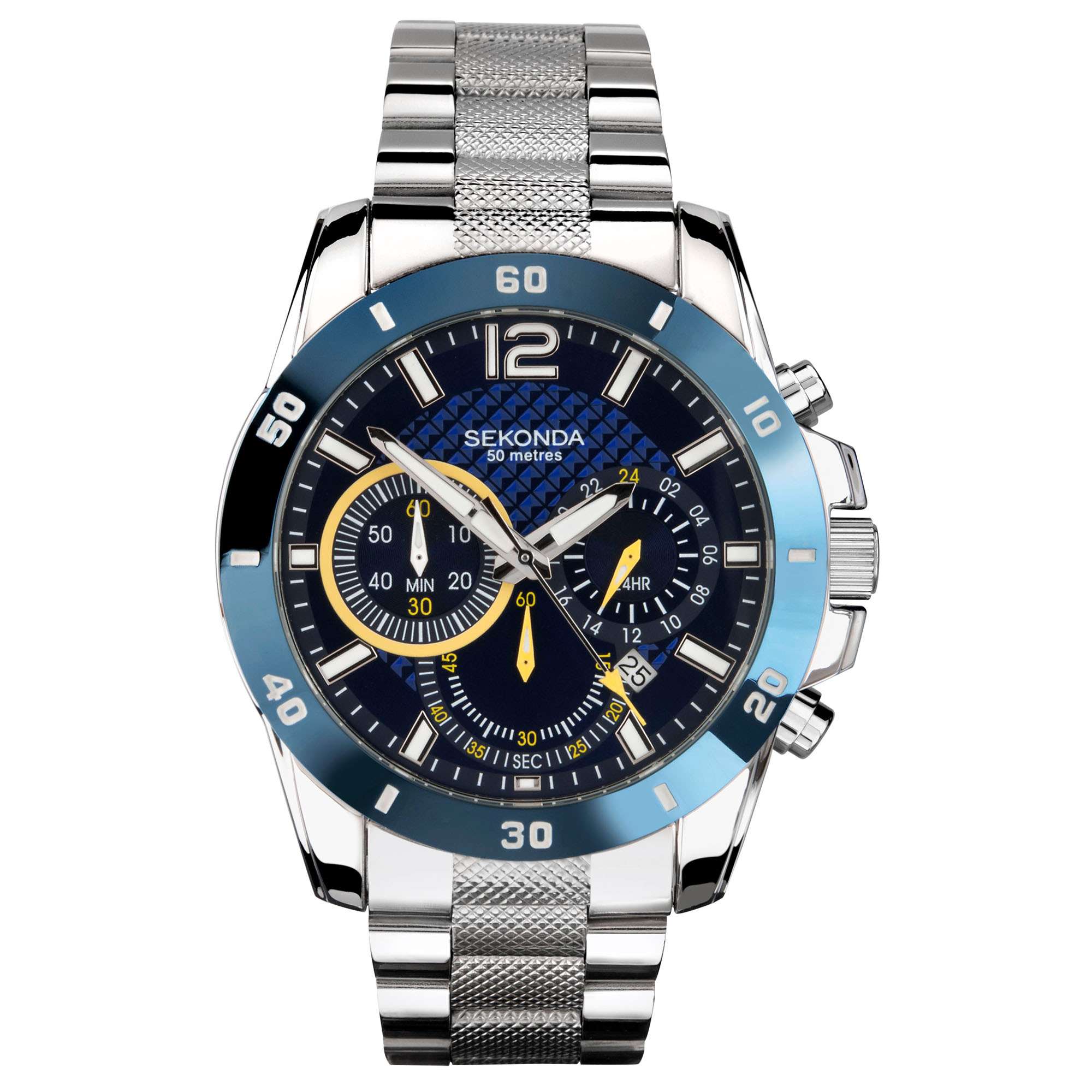 Sekonda Chronograph Quarz Blaues Zifferblatt Edelstahlarmband Herren Uhr 1443