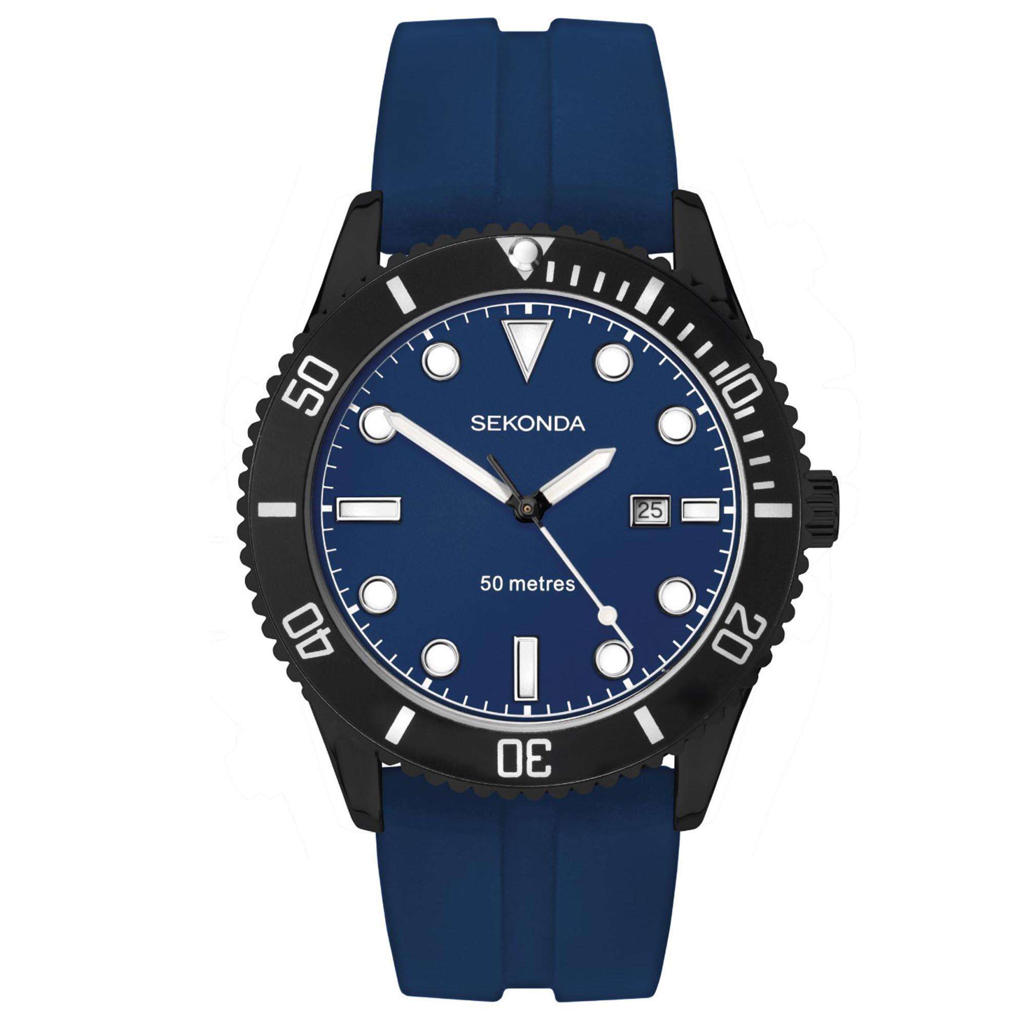 Sekonda Sports Quarz Blaues Zifferblatt Blaues Gummi Armband Herren Uhr 1986