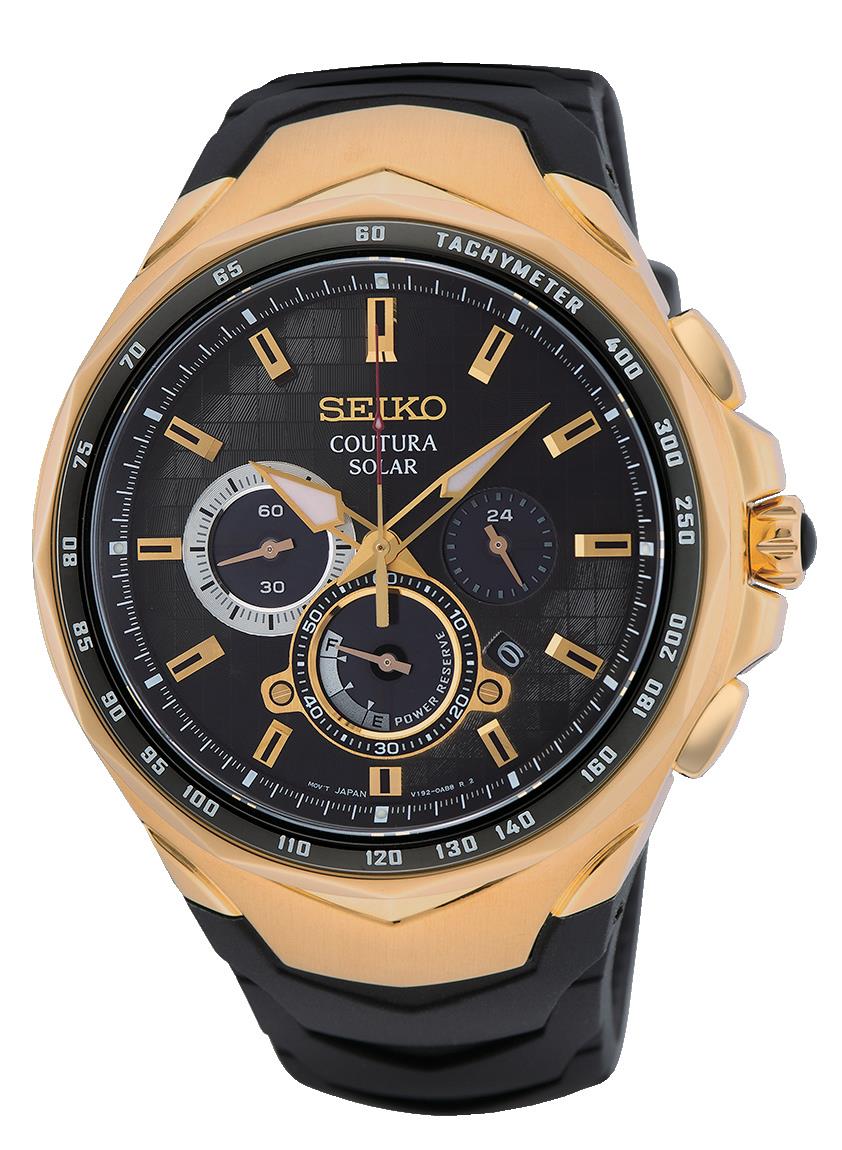 Seiko Coutura Solar Quarz Schwarzes Zifferblatt Schwarzes Silikonarmband Herren Uhr SSC810P9