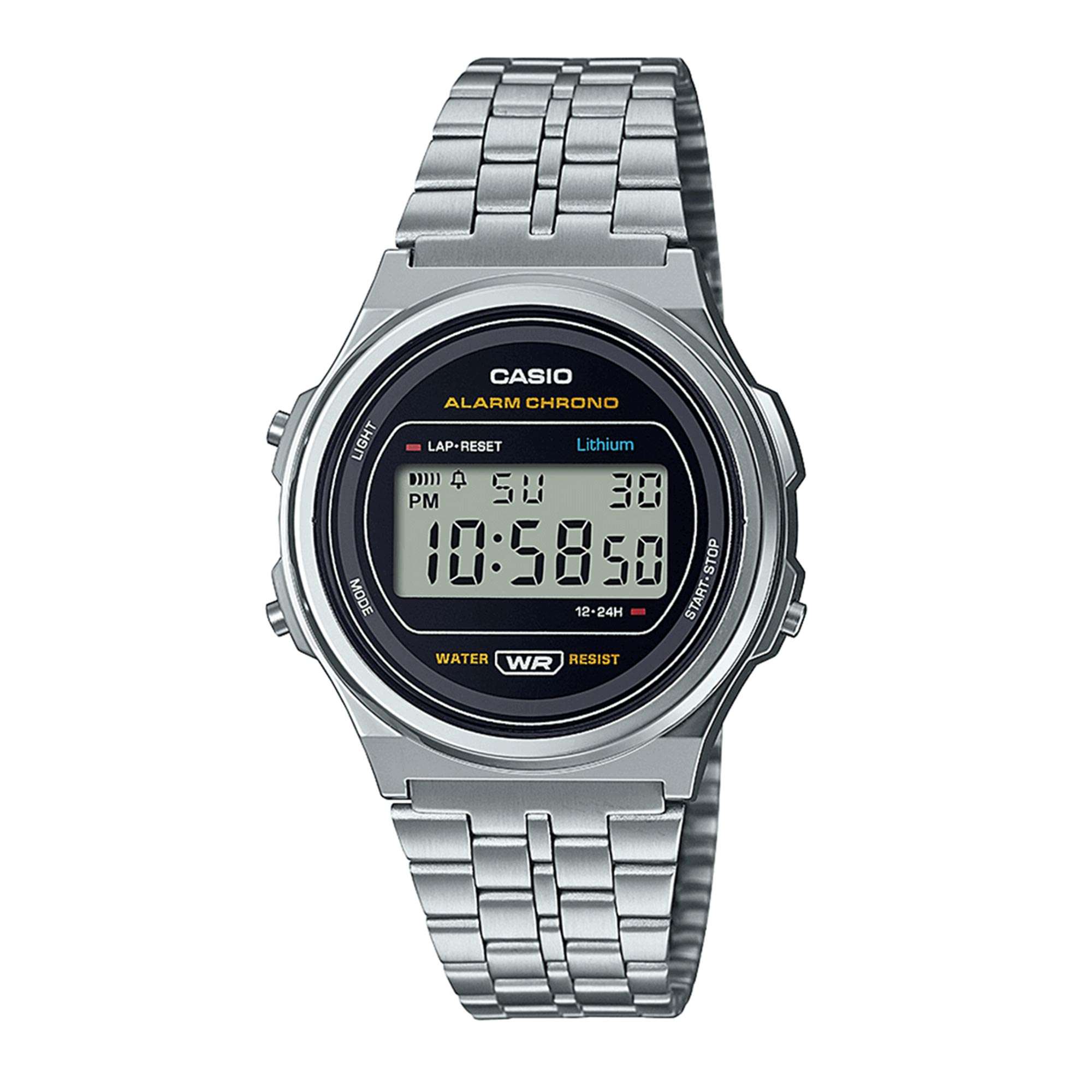 Casio Collection Quarz Schwarzes Zifferblatt Edelstahlarmband Herrenarmbanduhr A171WE-1AEF