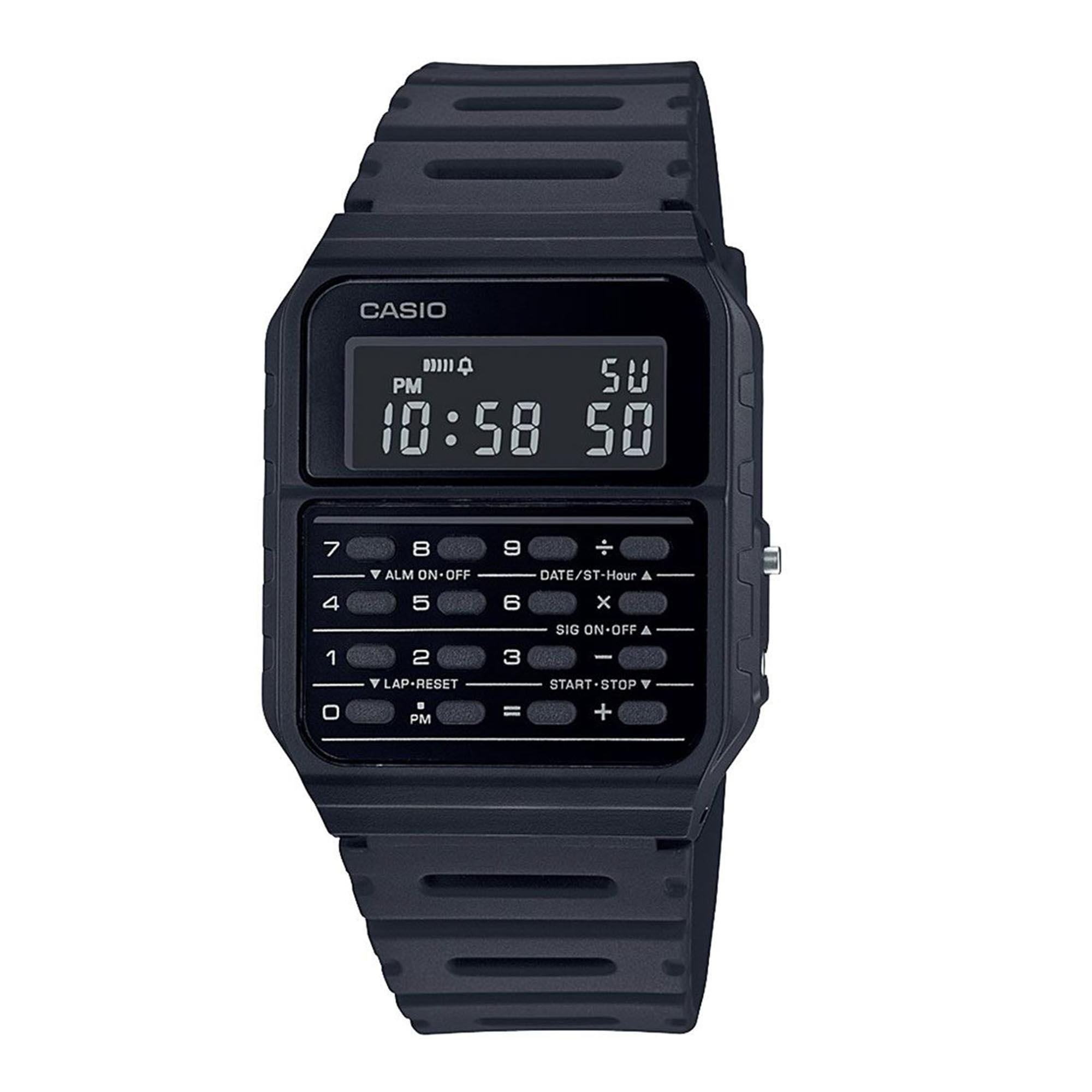 Casio Vintage Quarz Schwarzes Zifferblatt Schwarzes Harzarmband Taschenrechner Uhr CA-53WF-1BEF