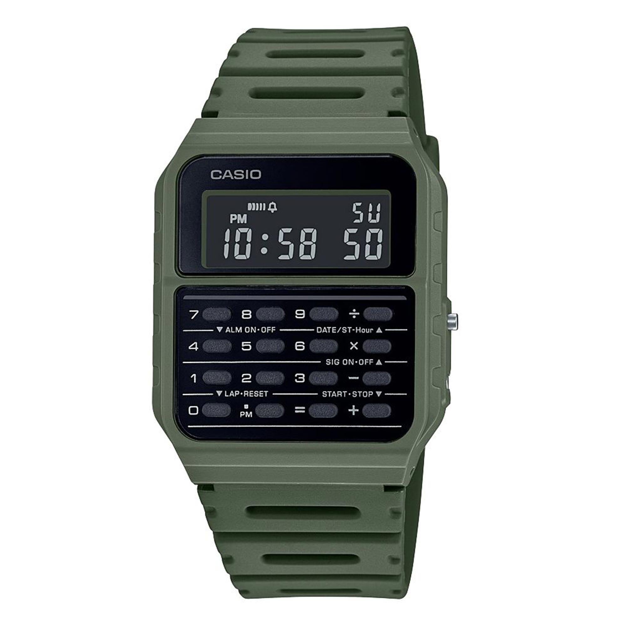Casio Vintage Quartz Black Dial Green Resin Strap Calculator Watch CA-53WF-3BEF
