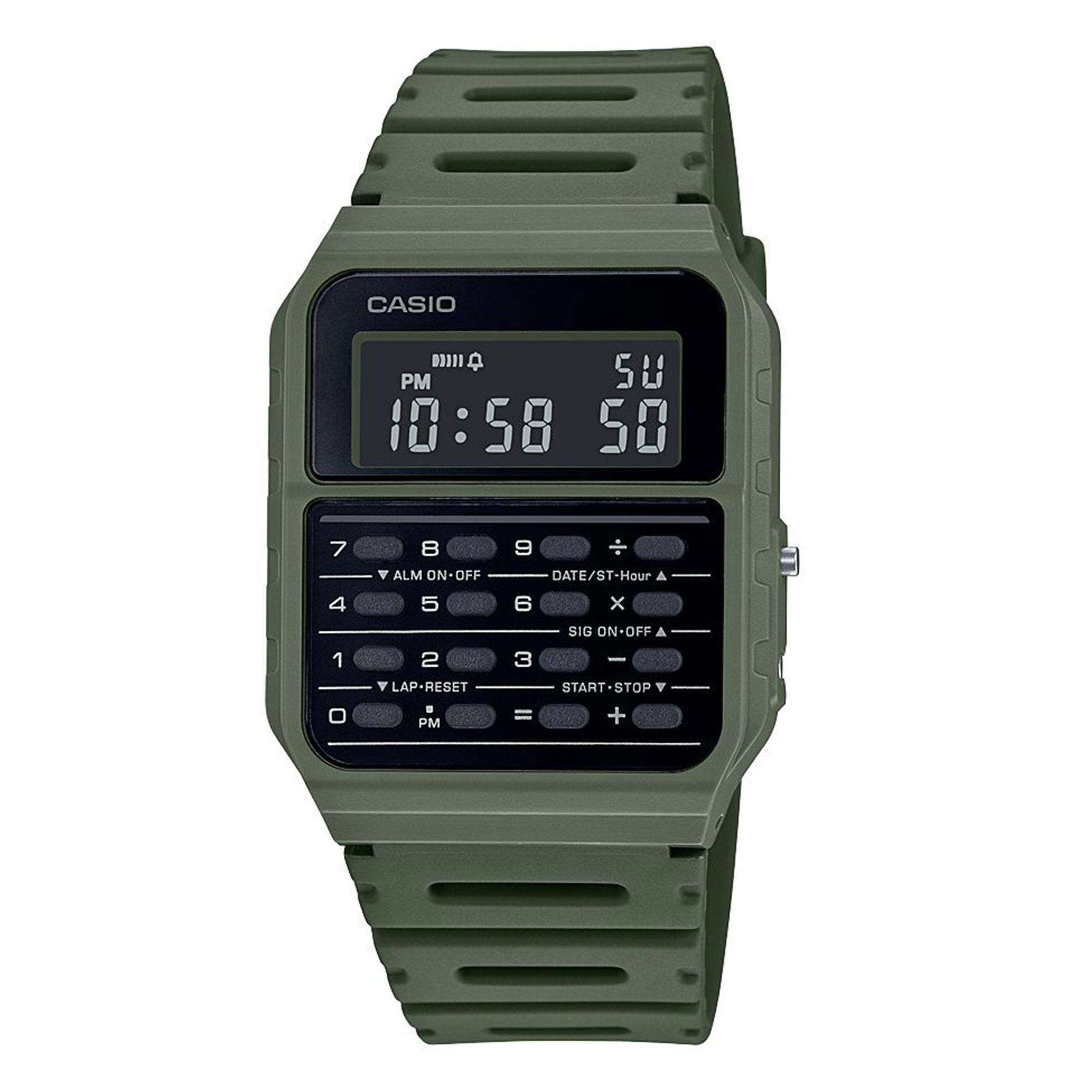 Casio Vintage Quartz Black Dial Green Resin Strap Calculator Watch CA-53WF-3BEF