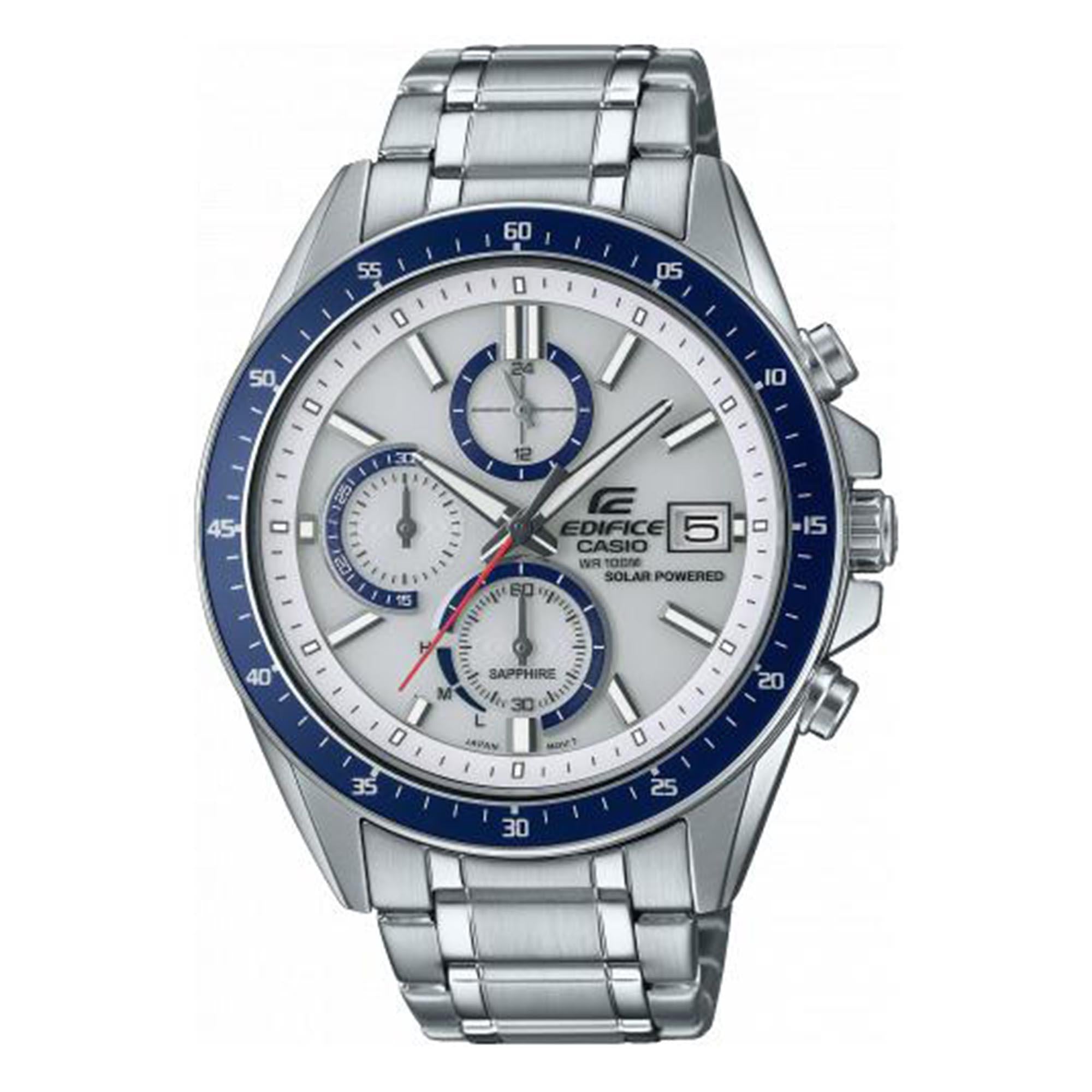 Casio Edifice Solar Weißes Zifferblatt Edelstahl Armband Chronograph Herren Uhr EFS-S510D-7BVUEF