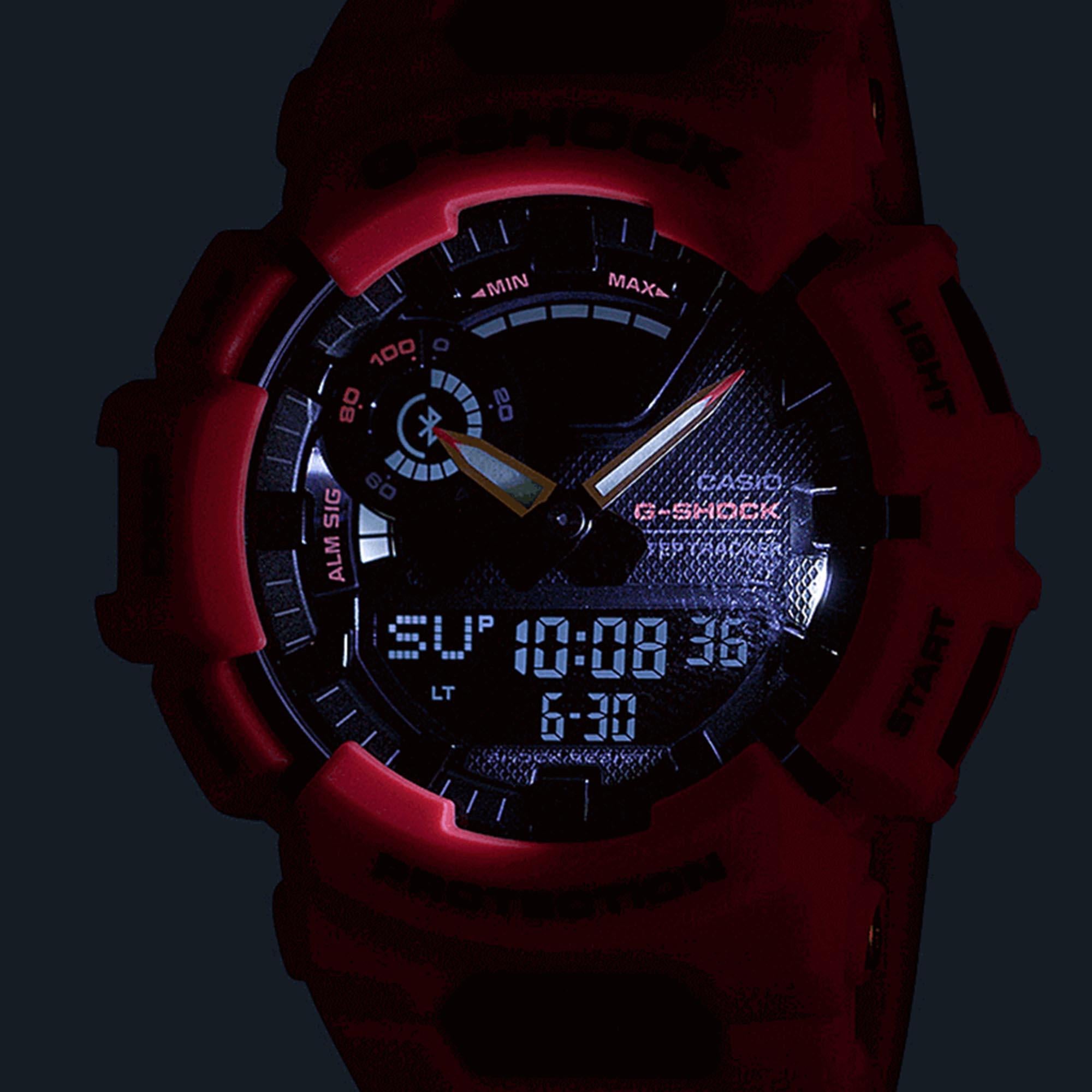 Casio G-Shock G-Squad Quarz Schwarze Zifferblatt Rotes Harzarmband Herren Uhr GBA-900-4AER