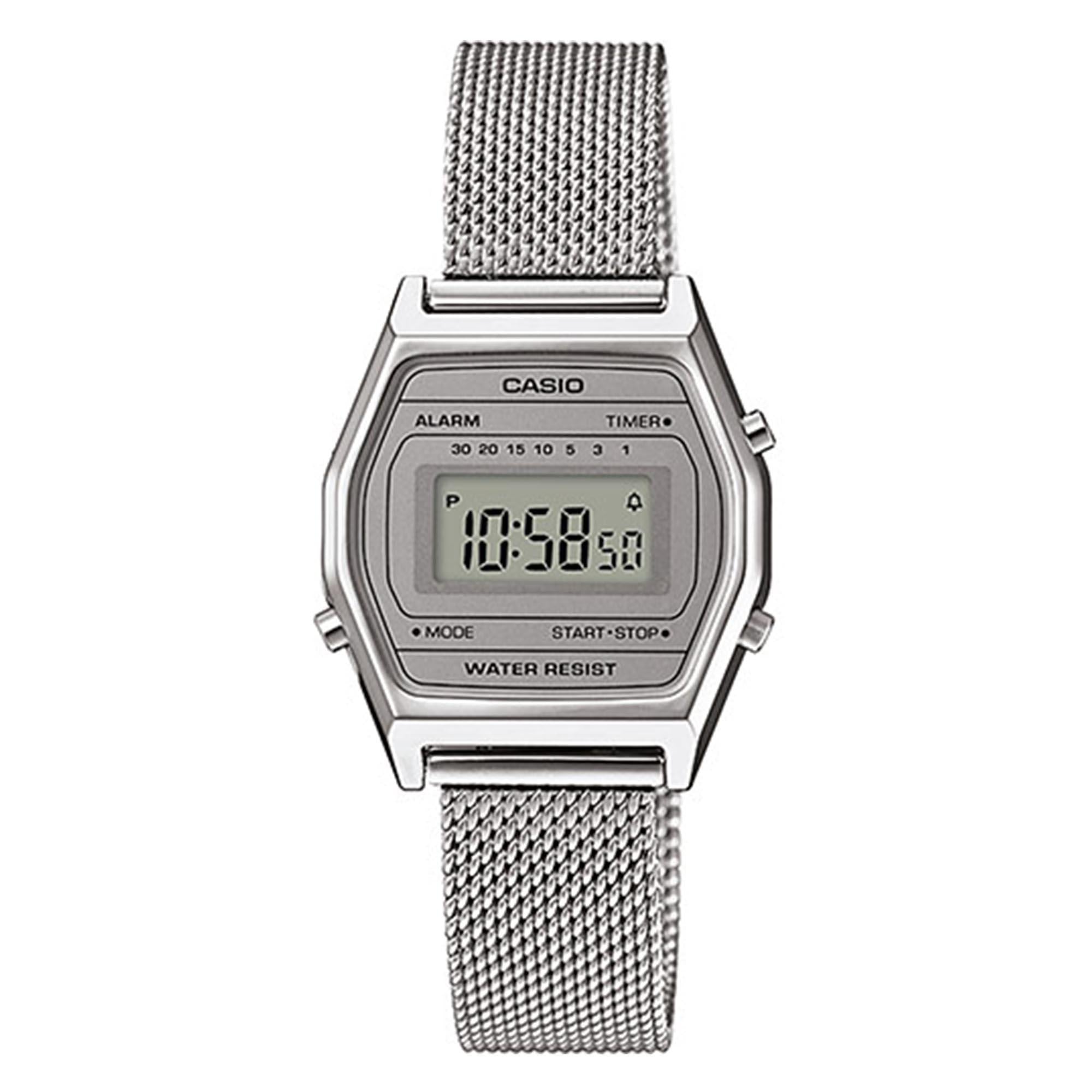 Casio Collection Quarz Silbernes Zifferblatt Edelstahl Mailänder Armband Uhr LA690WEM-7EF