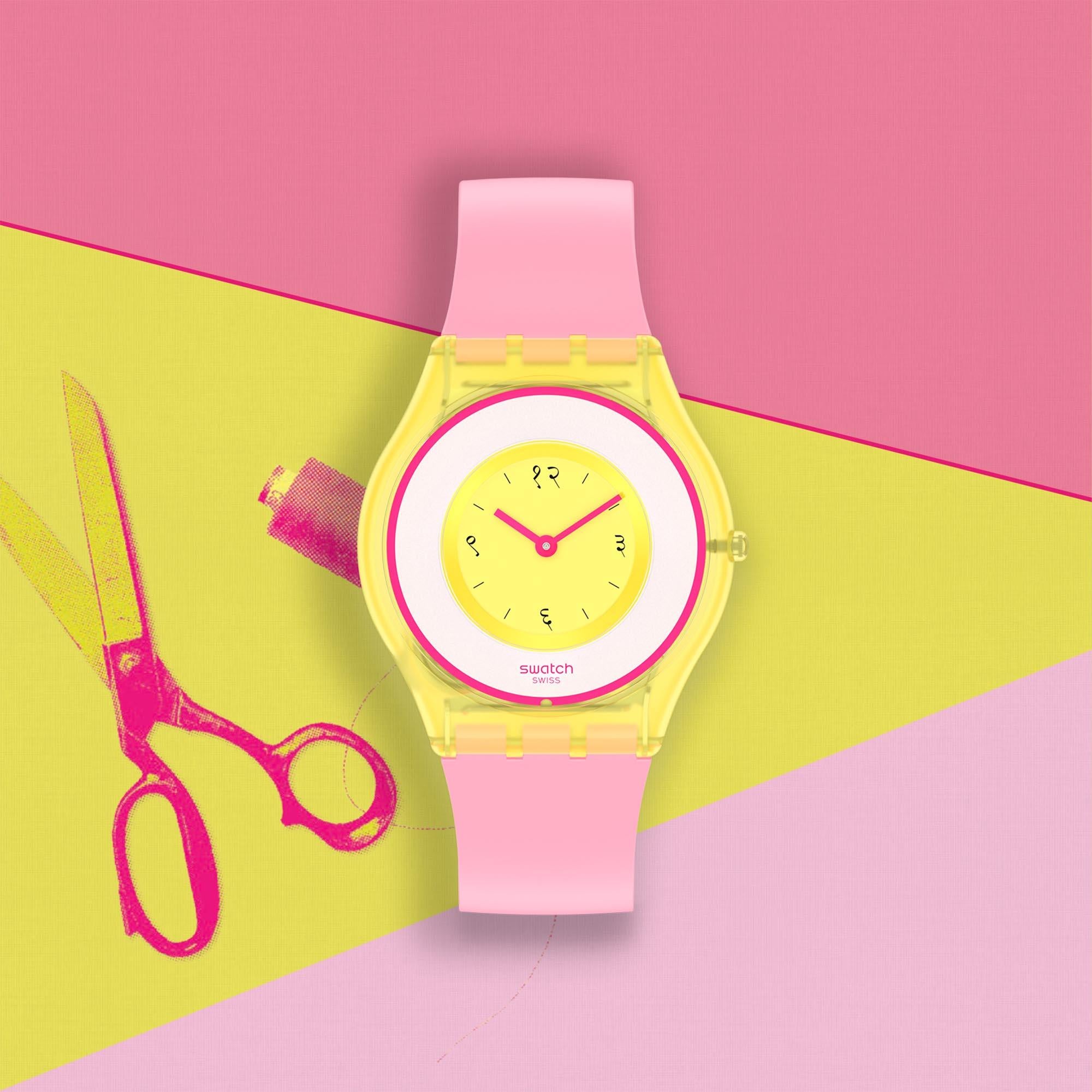 Swatch Supriya Lele India Rose 01 Quartz Yellow Dial Silicone Strap Ladies Watch SS08Z101