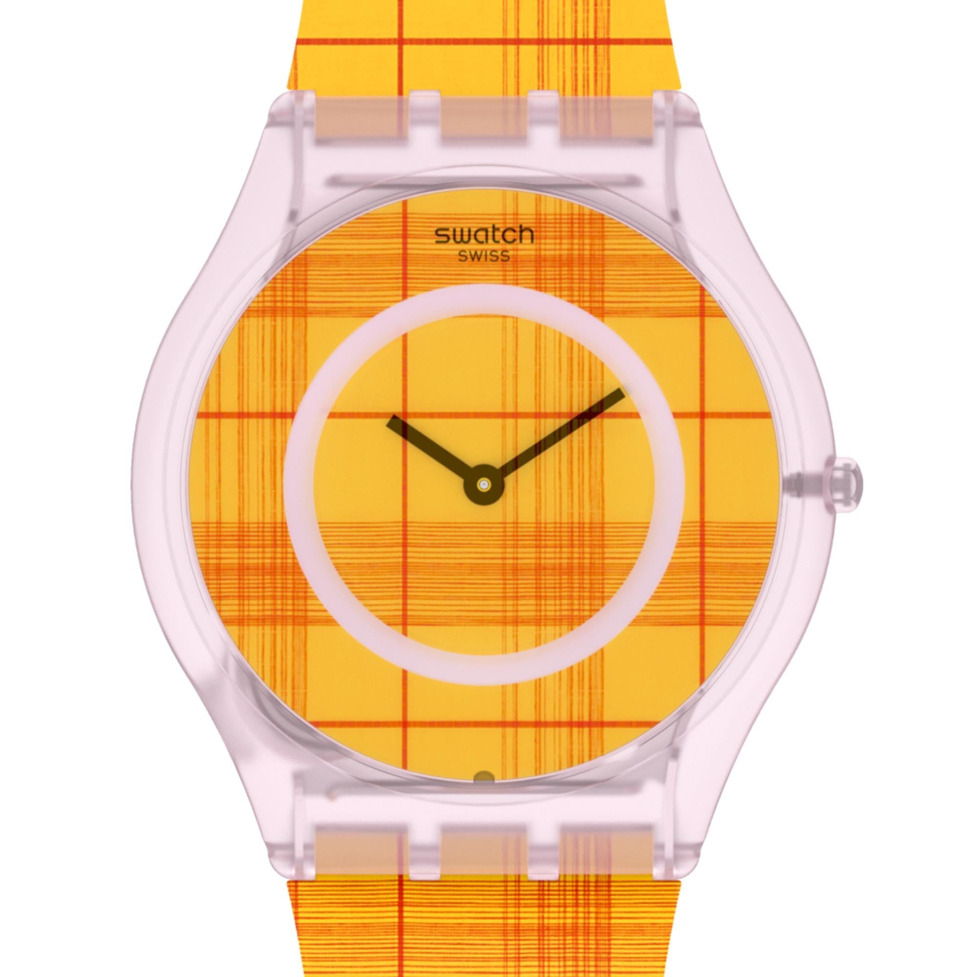 Swatch Supriya Fire Mardas 02 Quarz Uhr mit orangefarbenem Zifferblatt und Silikonarmband SS08Z105