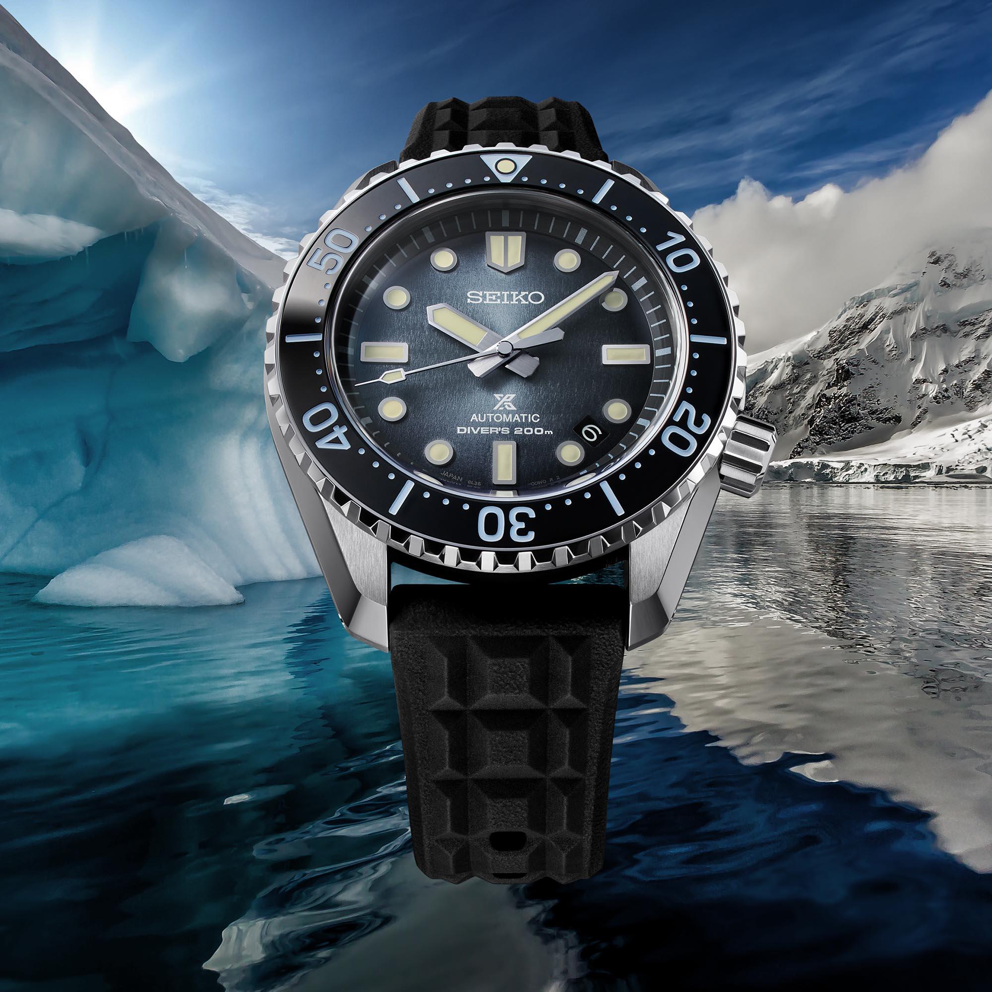 Seiko Prospex 'Antarctic Ice' Automatik Blaues Zifferblatt Blauer Armband Limitierte Auflage Herren Uhr SLA055J1