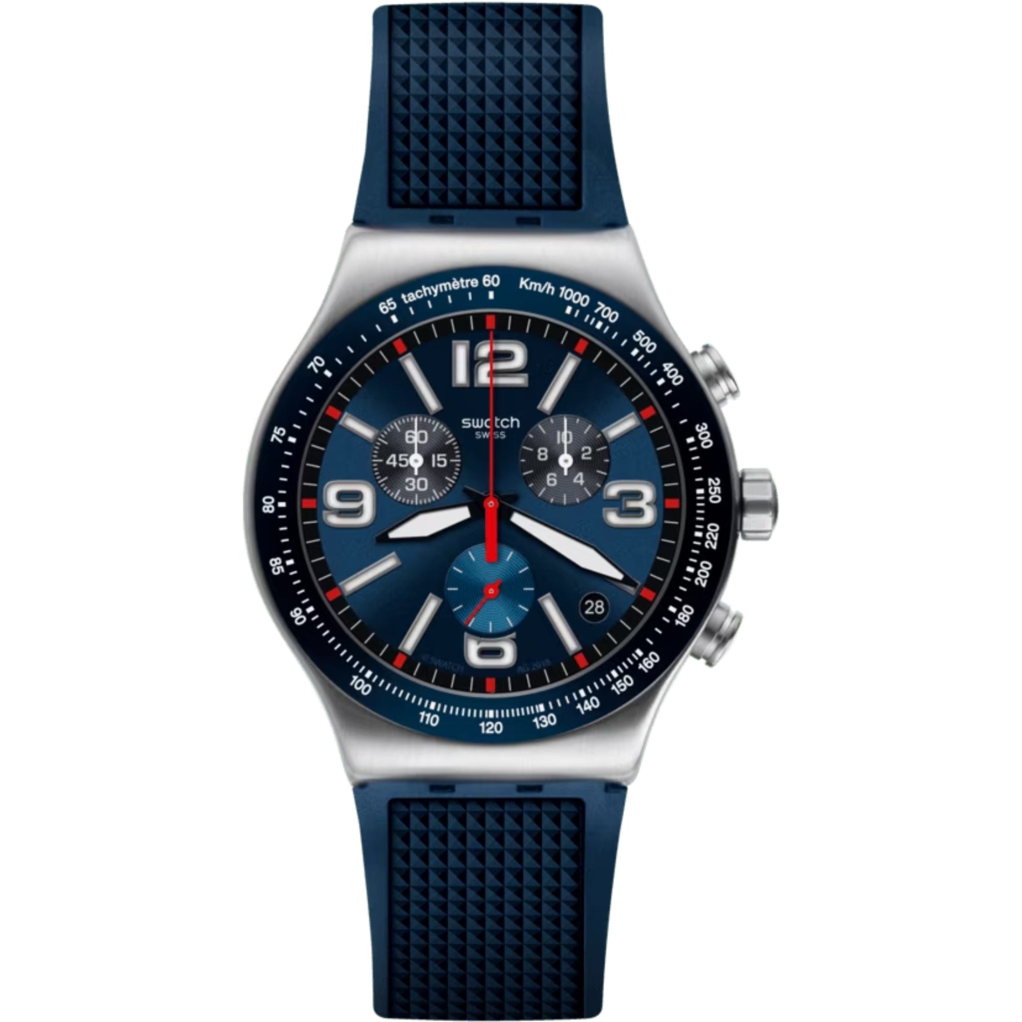 Swatch Blue Grid Tachymeter Chronograph Blue Dial Men's Watch YVS454