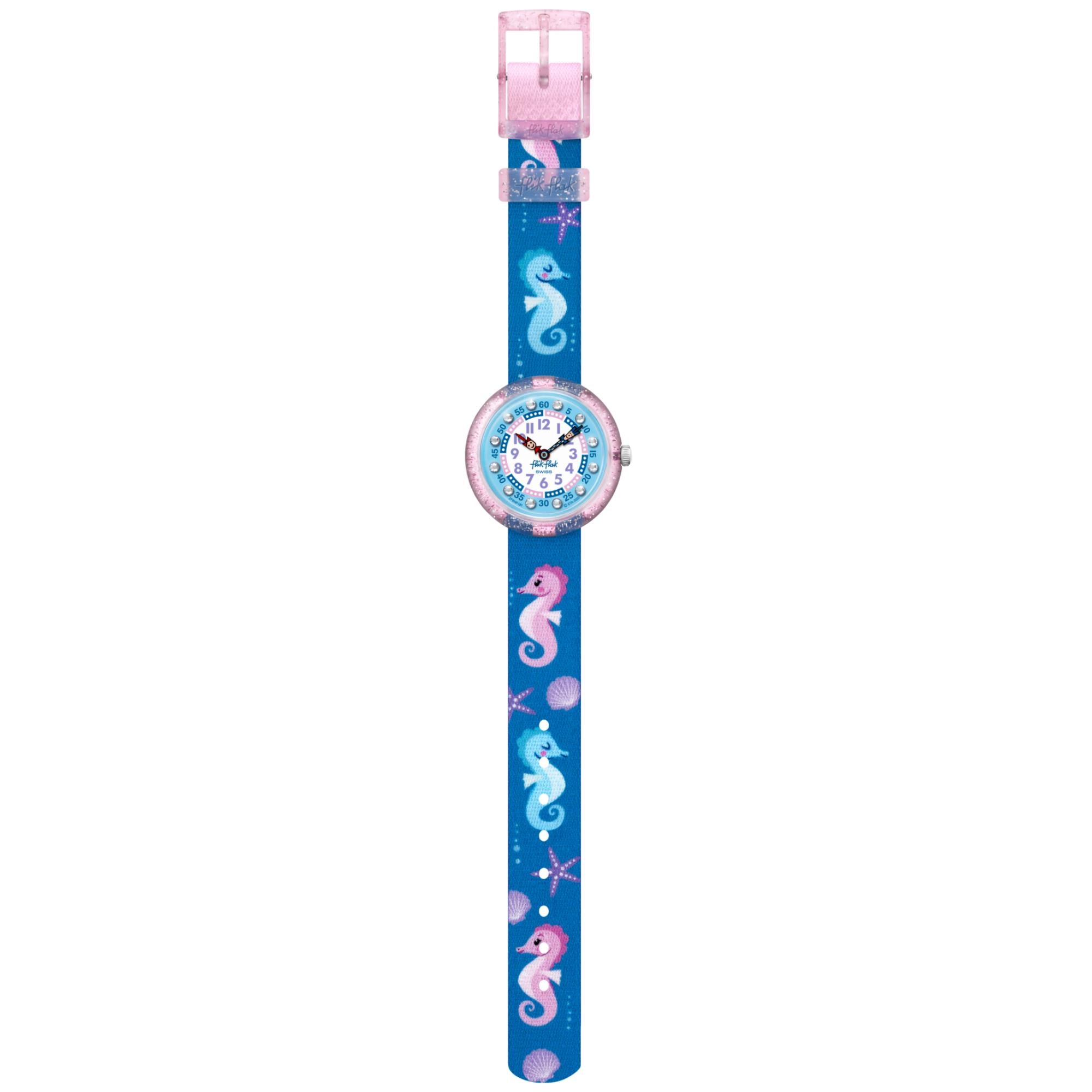 Flik Flak Cavalluccio Zweifarbiges Zifferblatt Blauer Textilarmband Kinderuhr FBNP181
