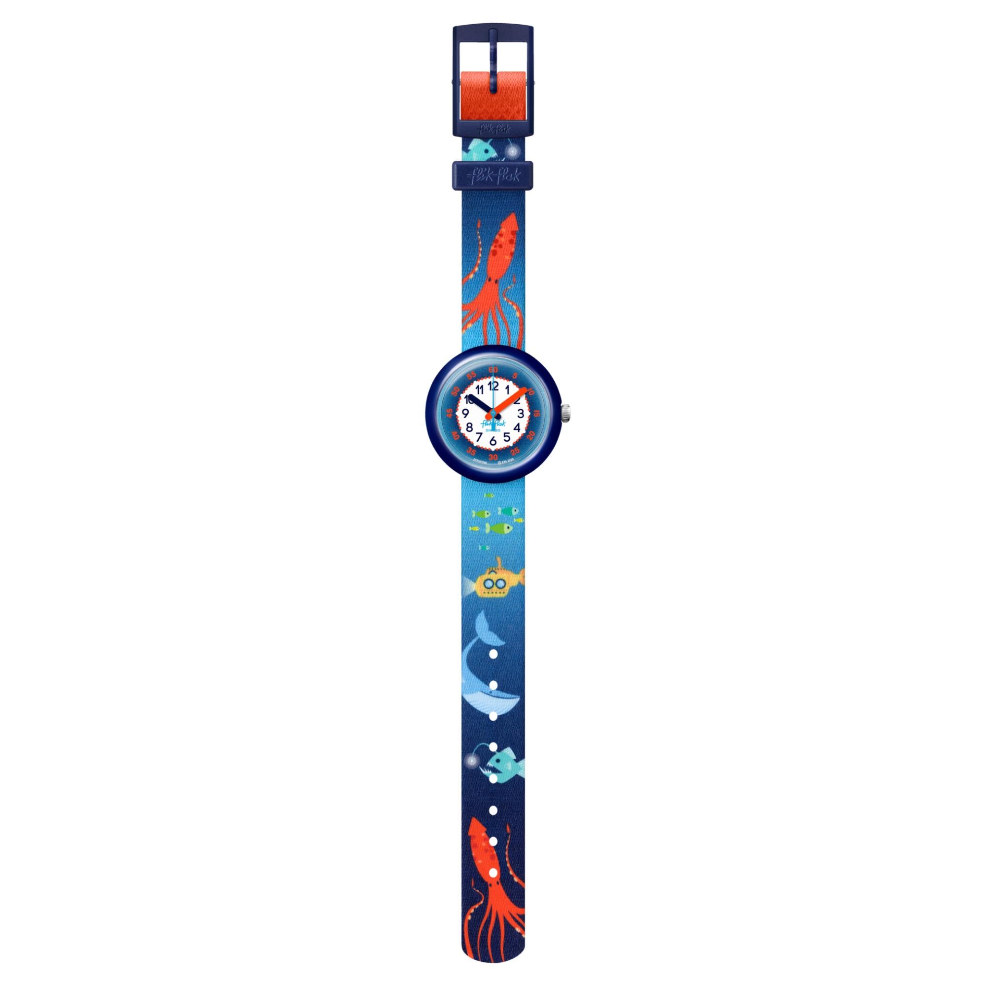Flik Flak Sea La Vie Quarz Zweifarbiges Zifferblatt Blauer PET Recycelter Armband Kinderuhr FPNP086