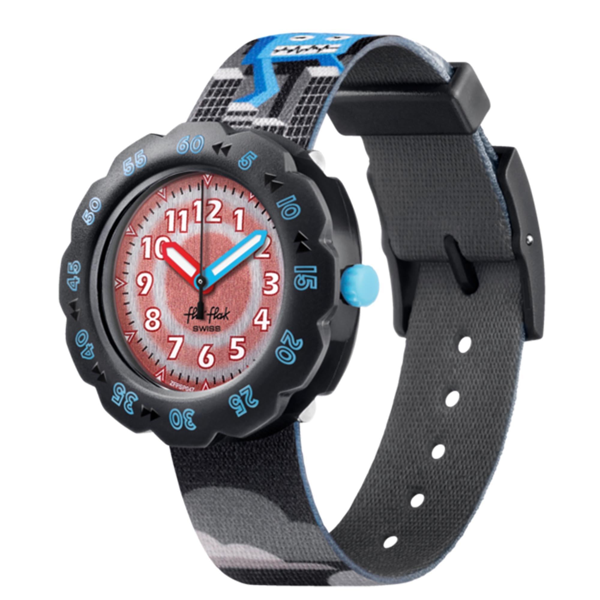 Flik Flak Colour Blast Quarz Blau Zifferblatt Blauer Textilarmband Kinderuhr FPNP043