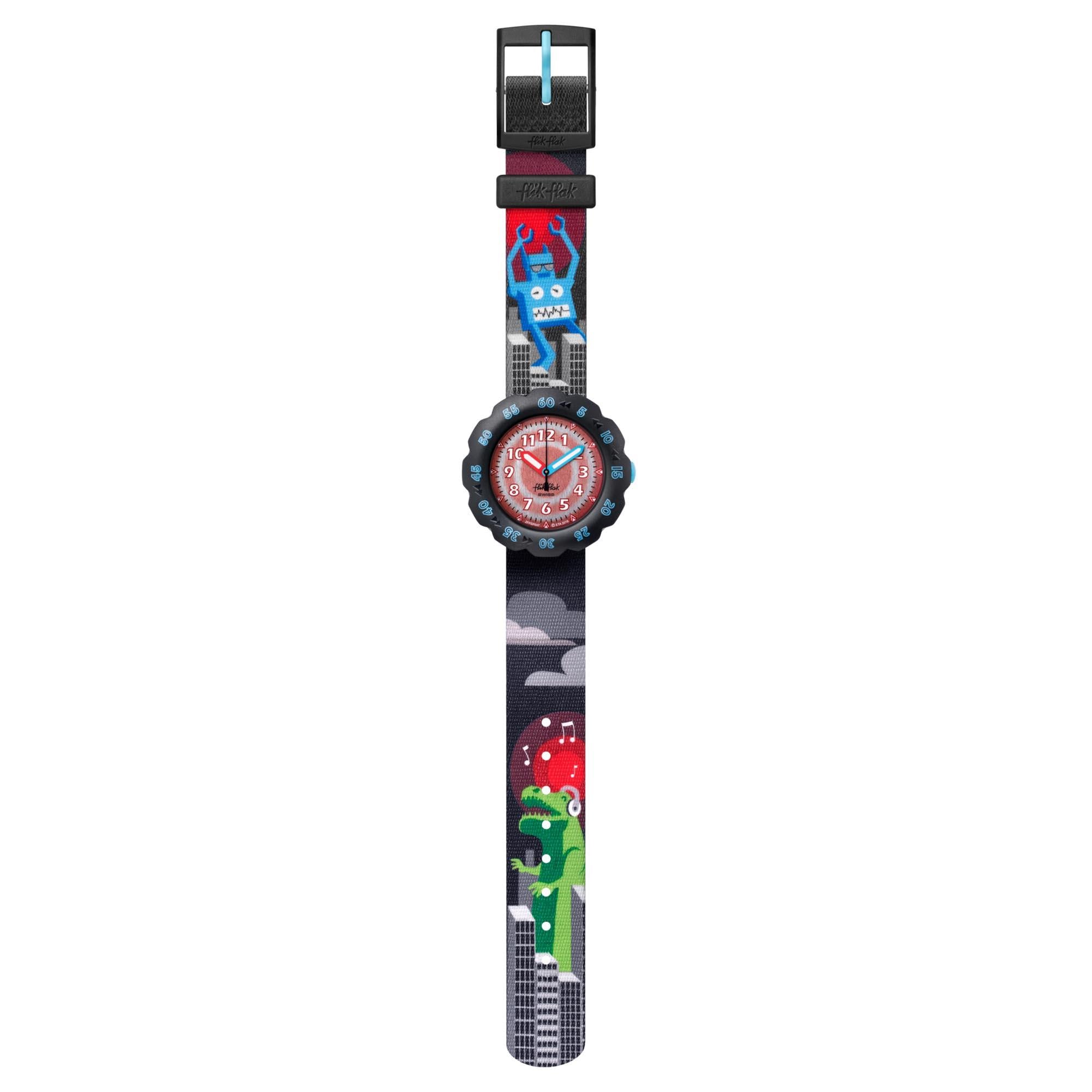 Flik Flak Colour Blast Quarz Blau Zifferblatt Blauer Textilarmband Kinderuhr FPNP043