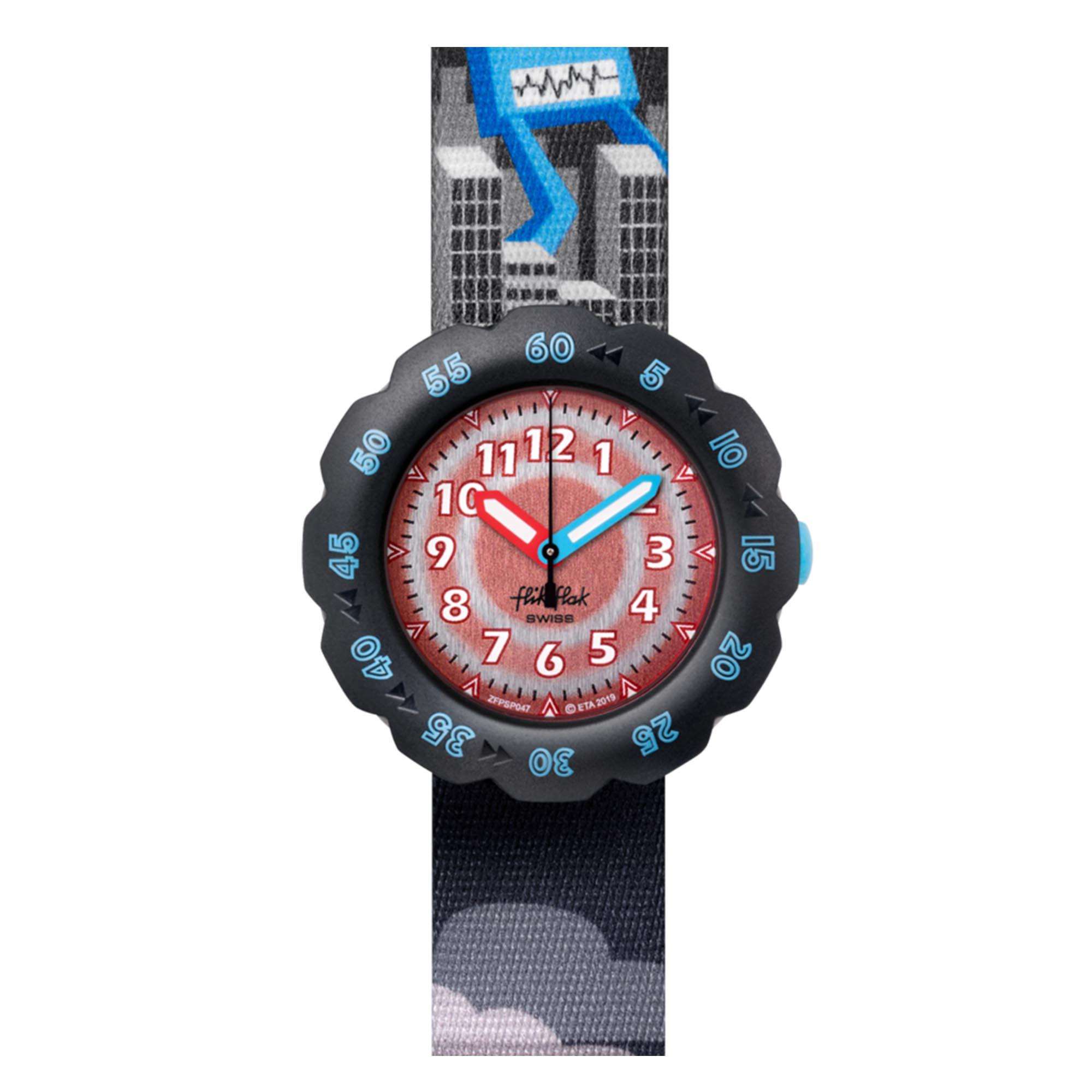 Flik Flak Colour Blast Quarz Blau Zifferblatt Blauer Textilarmband Kinderuhr FPNP043