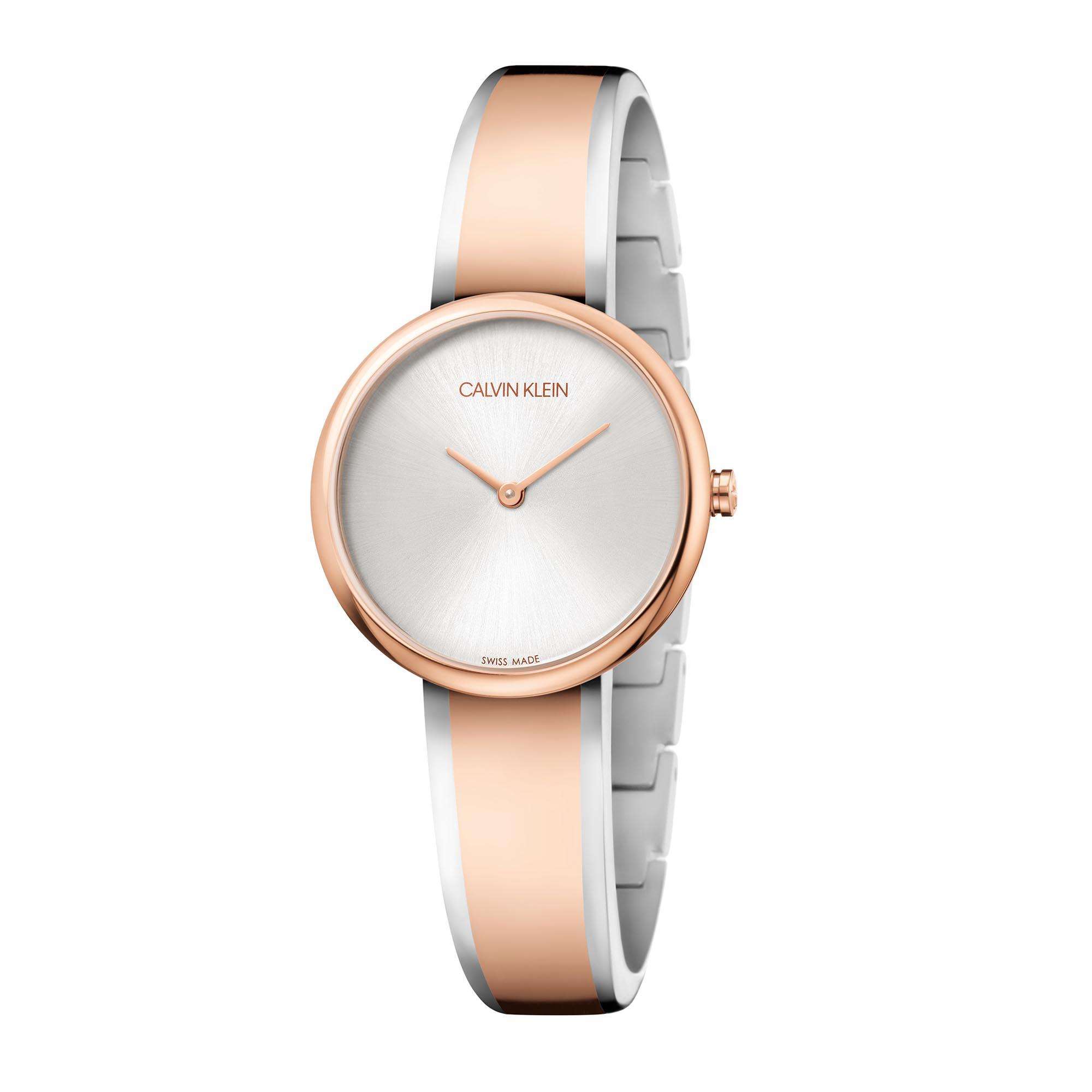 Calvin Klein Seduce Quarz Silbernes Zifferblatt Zweifarbiges Edelstahlarmband Damen Uhr K4E2N61X