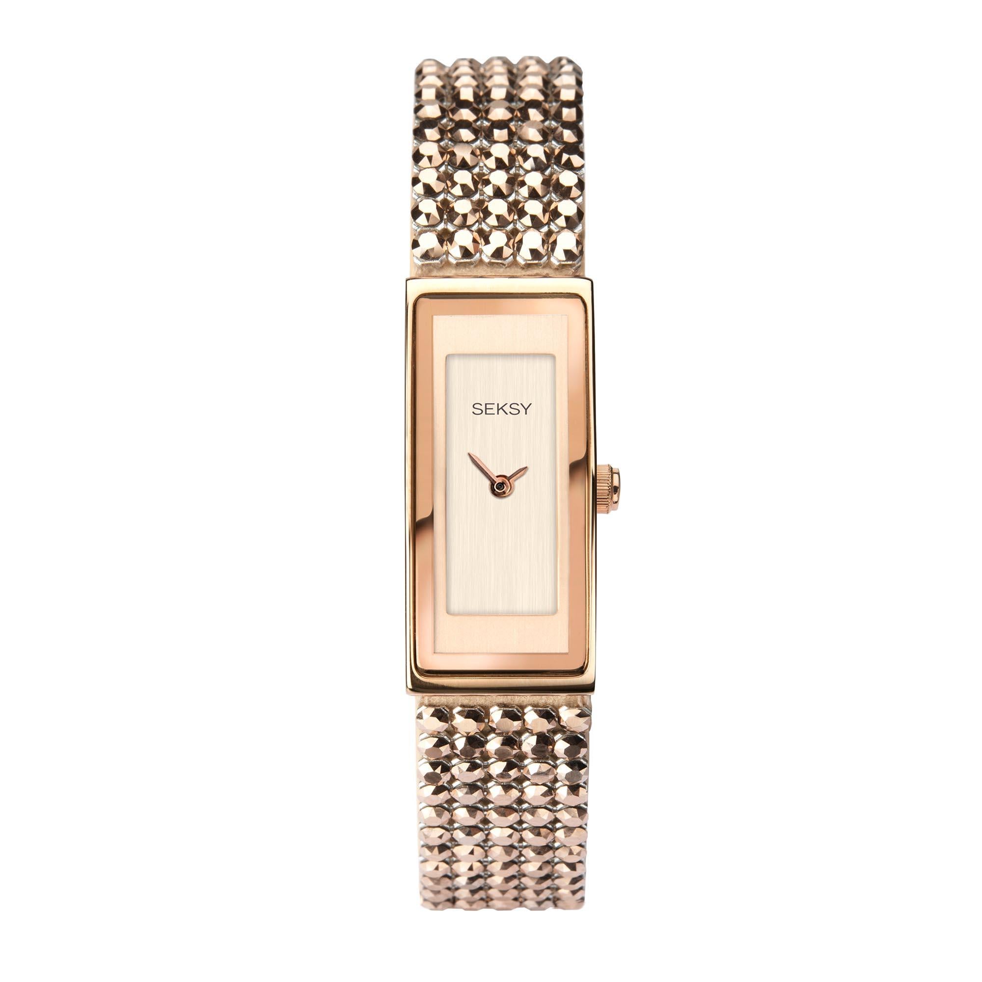 Seksy Sparkle Shimmer Quartz Roségold Zifferblatt Roségold PVD Messing Armband Damen Uhr 2850