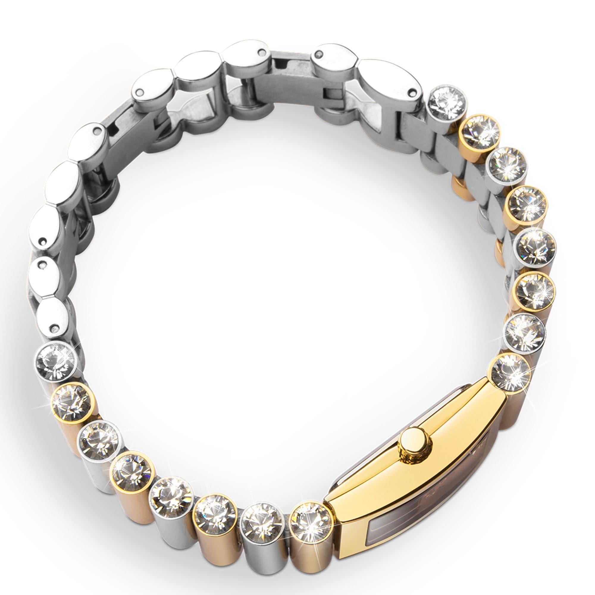 Seksy Edge Quartz Silver Dial Two Tone Stainless Steel Bracelet Ladies Watch 2865