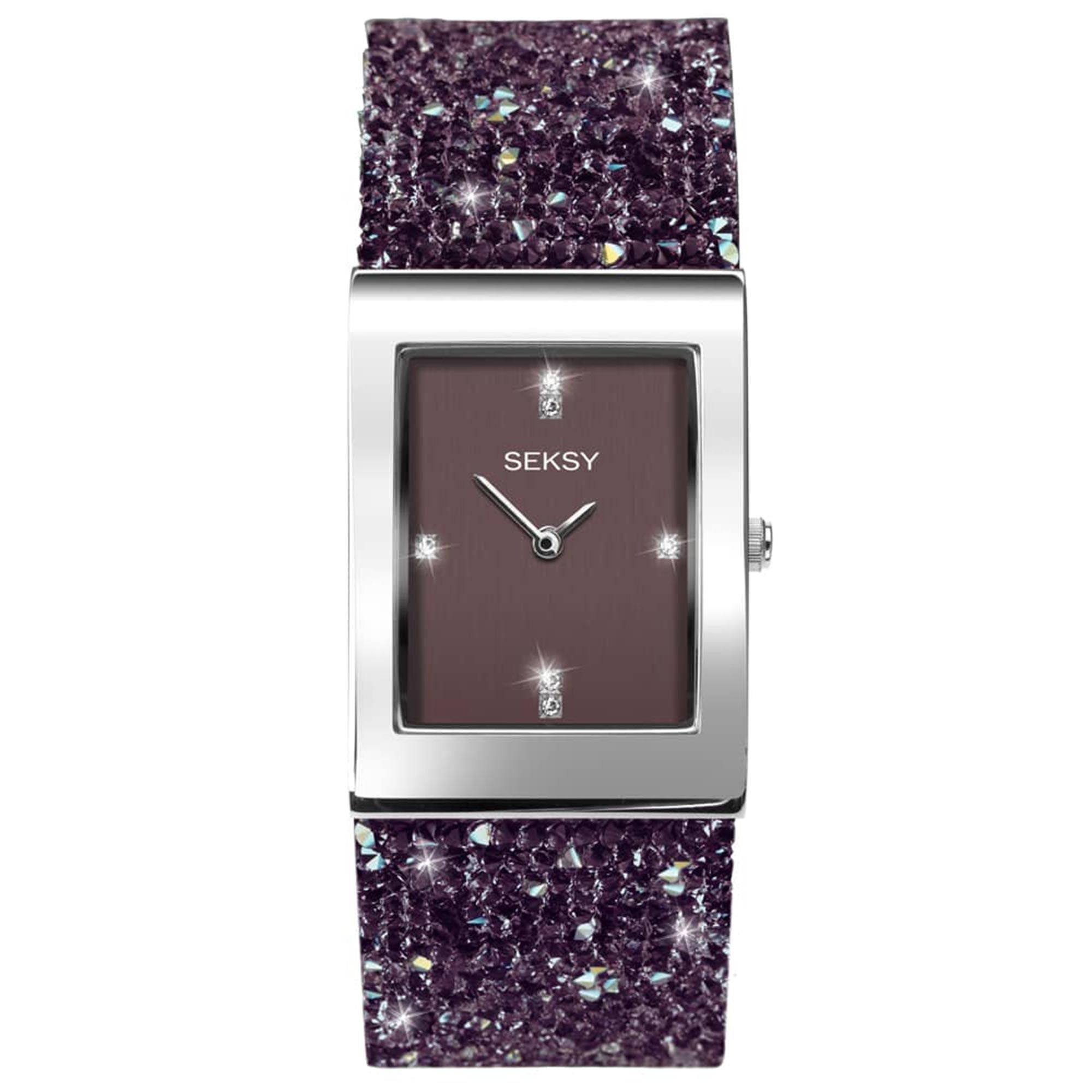 Seksy Dress Quarz Lila Zifferblatt Edelstahl Armband Damen Uhr 2857