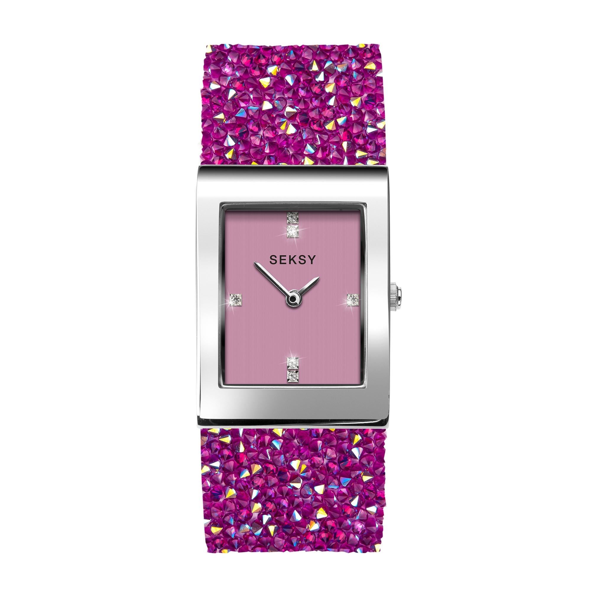 Seksy Dress Quarz Pinkes Zifferblatt Weißes Lederarmband Damen Uhr 2856