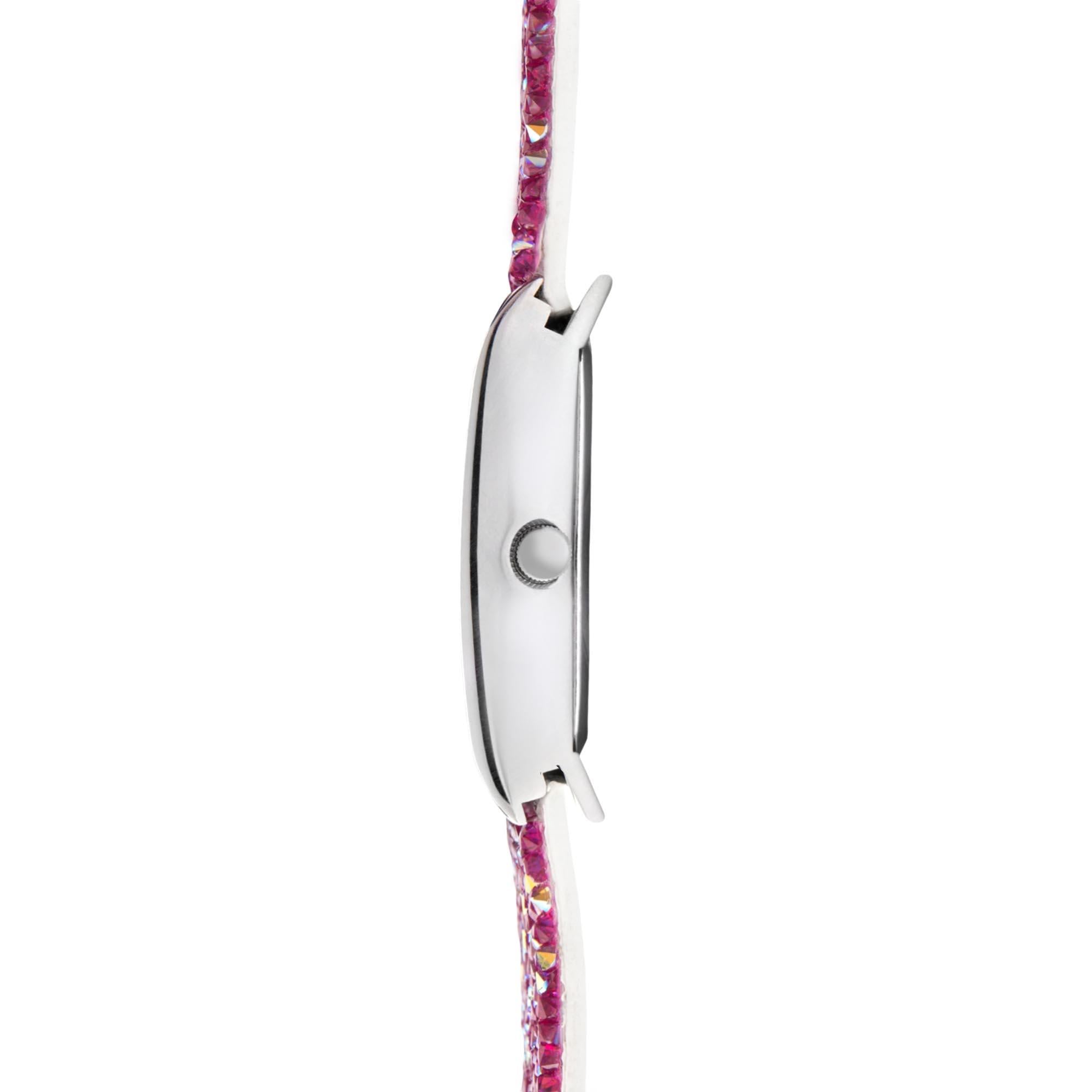Seksy Dress Quarz Pinkes Zifferblatt Weißes Lederarmband Damen Uhr 2856