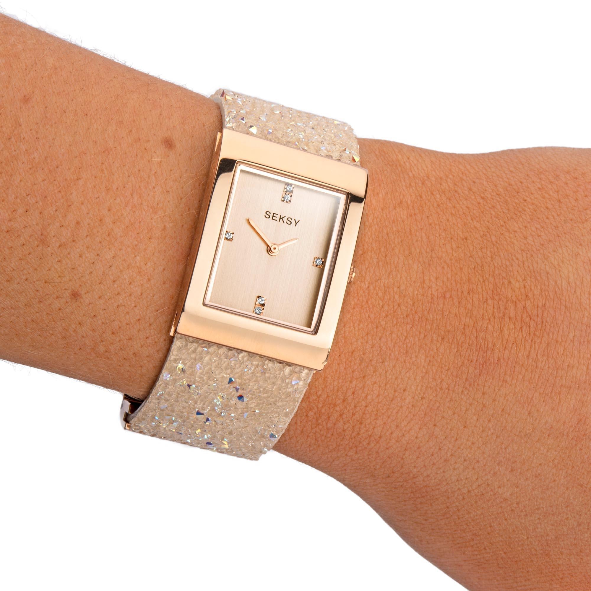 Seksy Rocks Quartz Rose Gold Dial Rose Gold Brass Bracelet Ladies Watch 2722