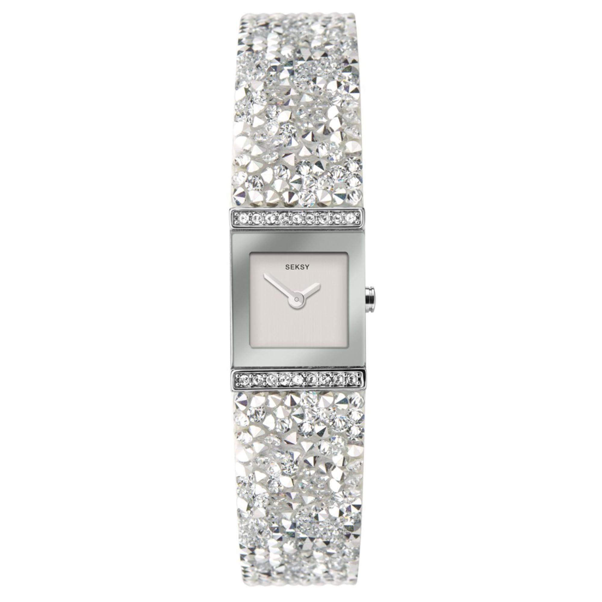 Seksy Rocks Quarz Silbernes Zifferblatt Silbernes Messingarmband Damen Uhr 40042