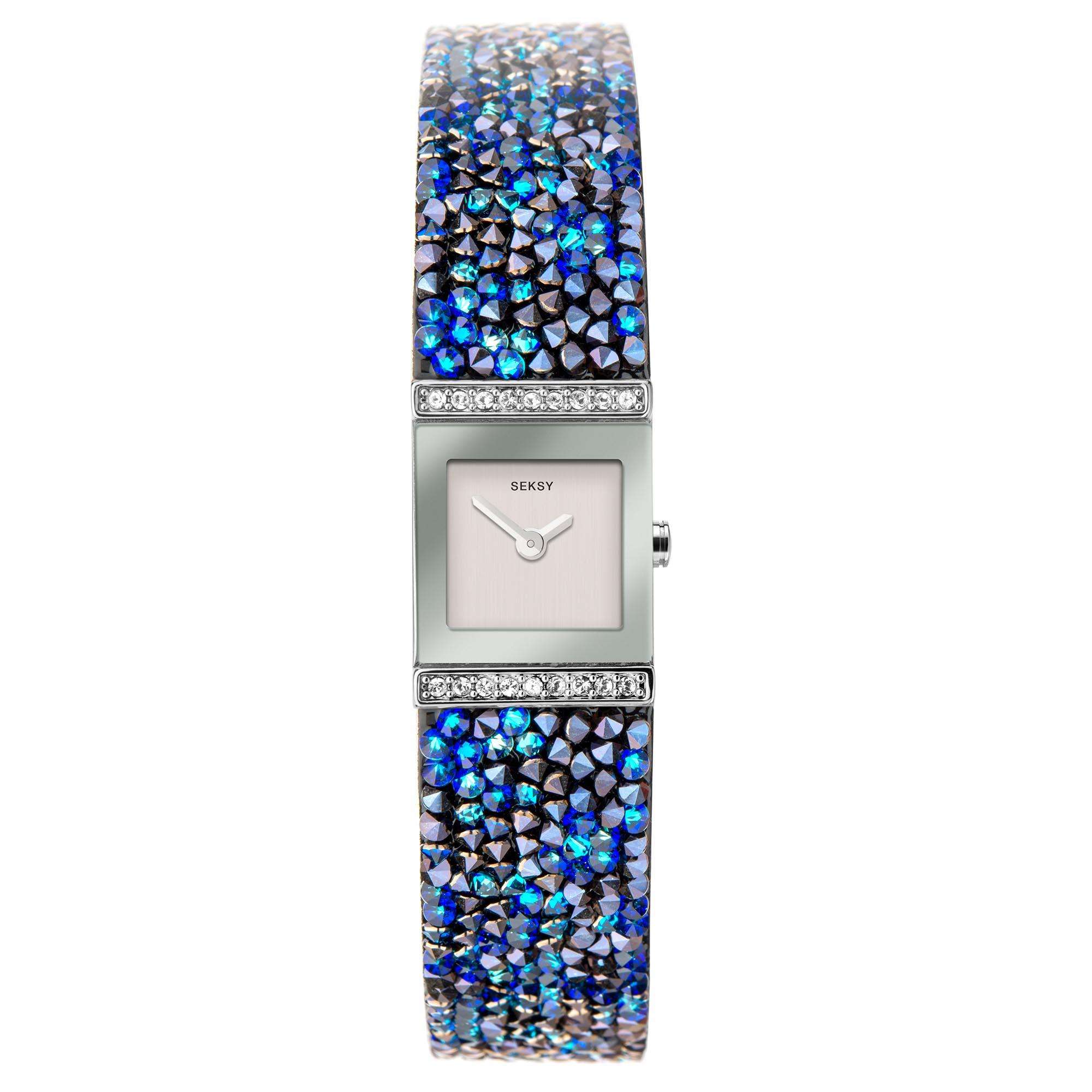 Seksy Rocks Quartz Silbernes Zifferblatt Silbernes Messing Armband Damen Uhr 40043
