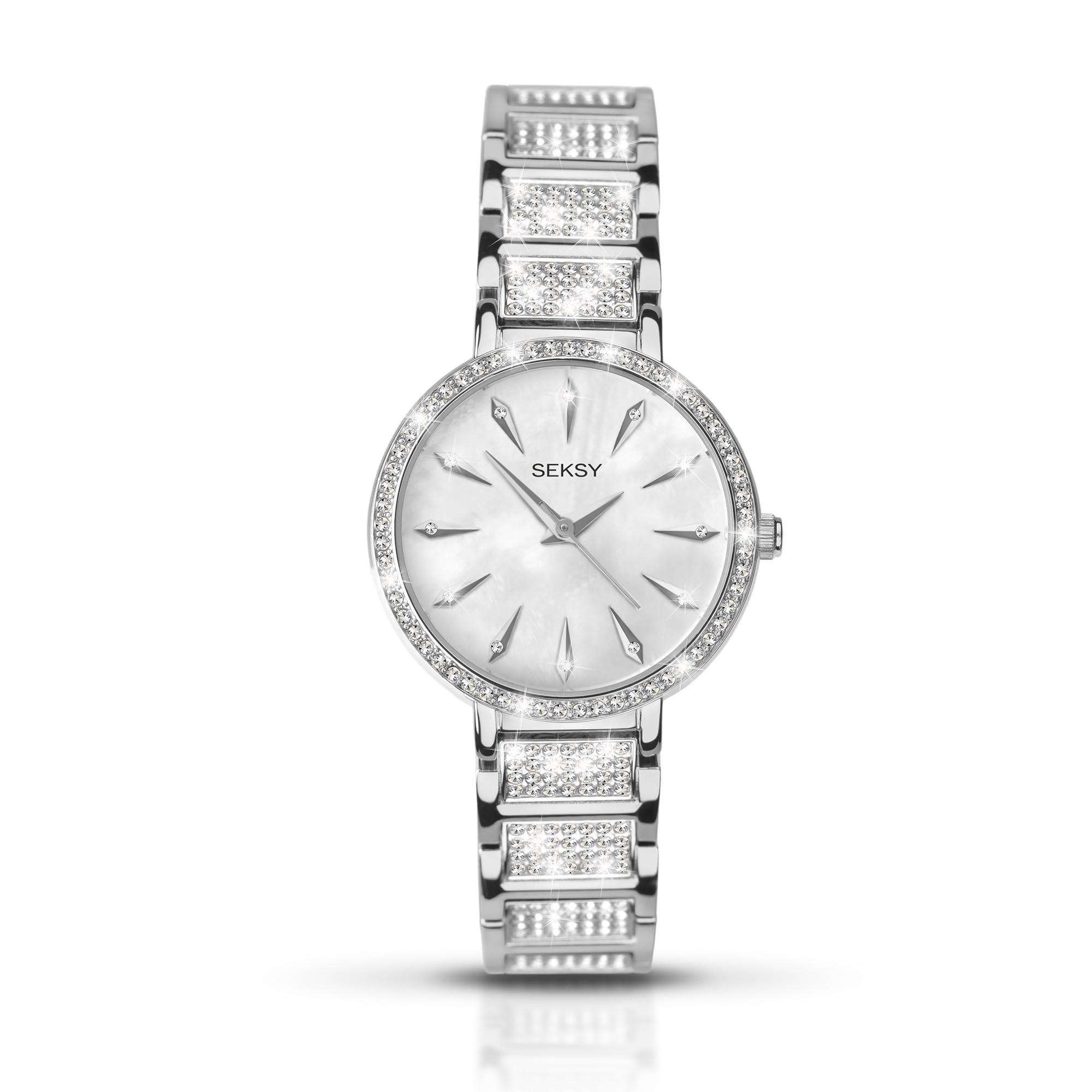 Seksy Classic Quartz Silver Dial Silver PVD Brass Bracelet Ladies Watch 2371