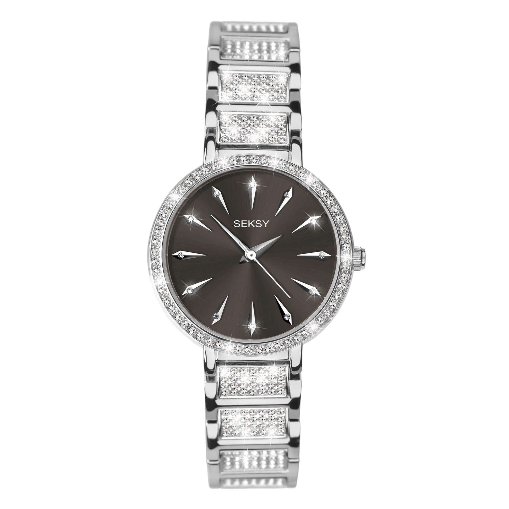 Seksy Quarz Schwarzes Zifferblatt Edelstahl Armband Damen Uhr 2731