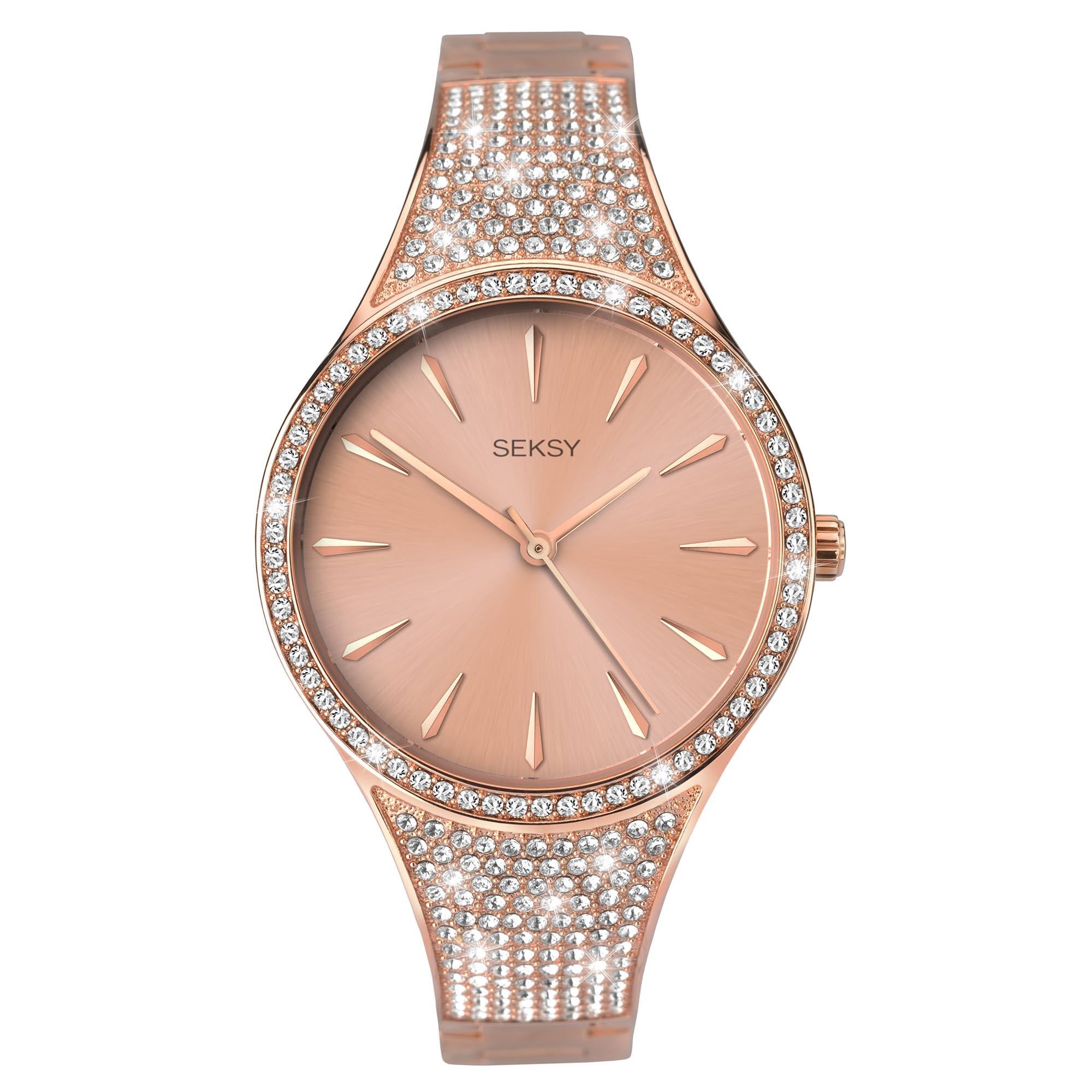Seksy Quarz Roségold Zifferblatt Roségold PVD Edelstahl Armband Damen Uhr 2669