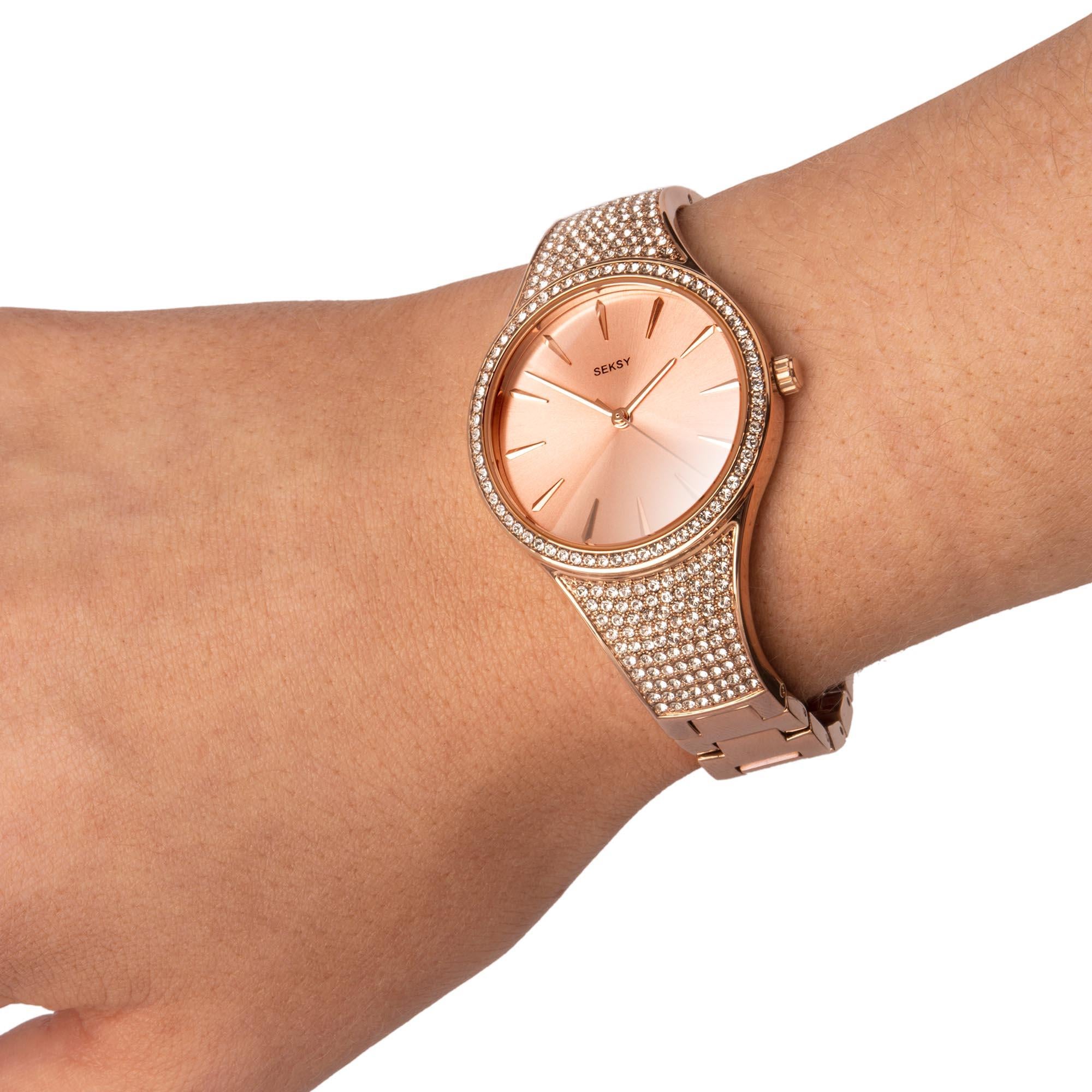 Seksy Quarz Roségold Zifferblatt Roségold PVD Edelstahl Armband Damen Uhr 2669
