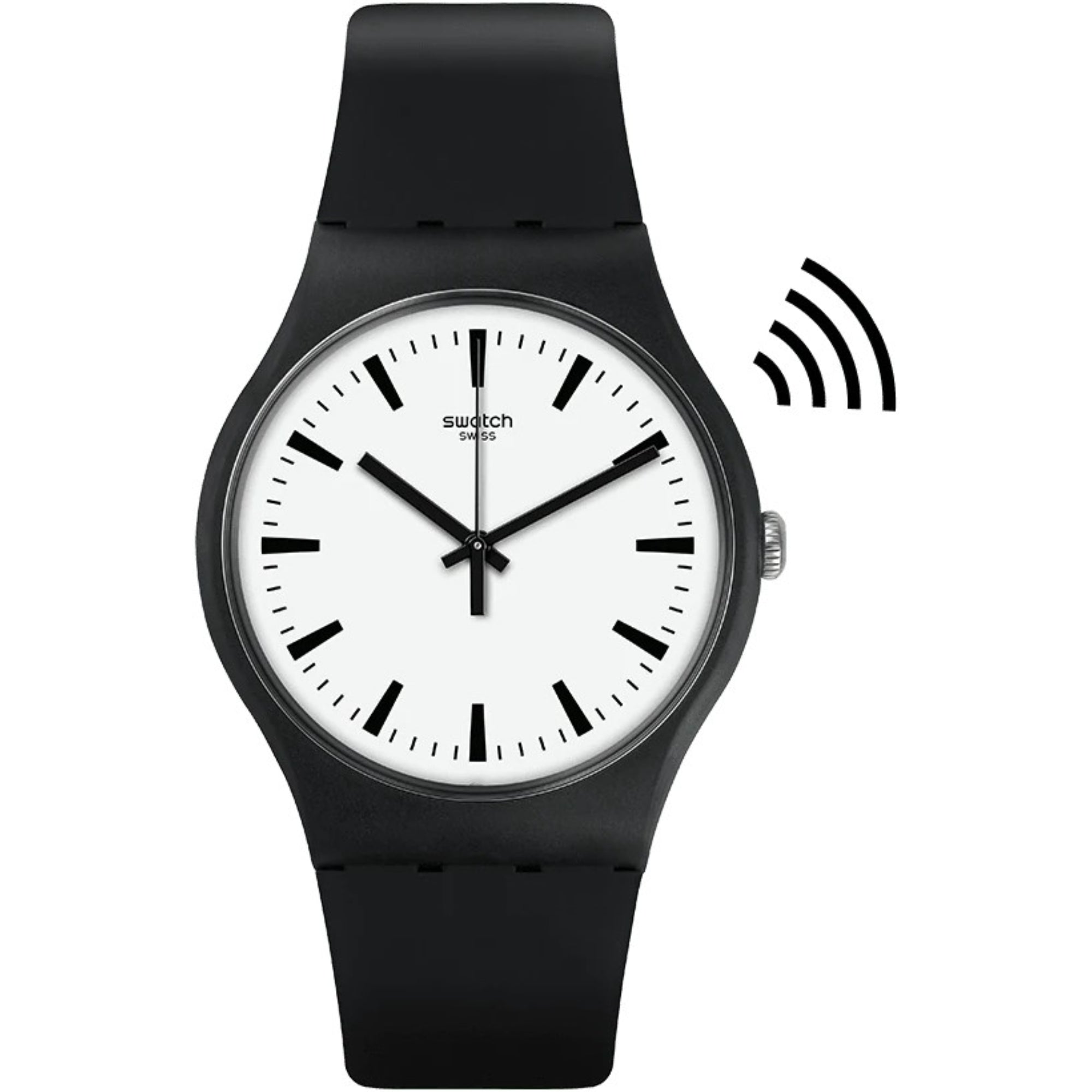 Swatch SwatchPAY! Blackback Pay Quartz White Dial Silicone Strap Watch SVIB105-5300