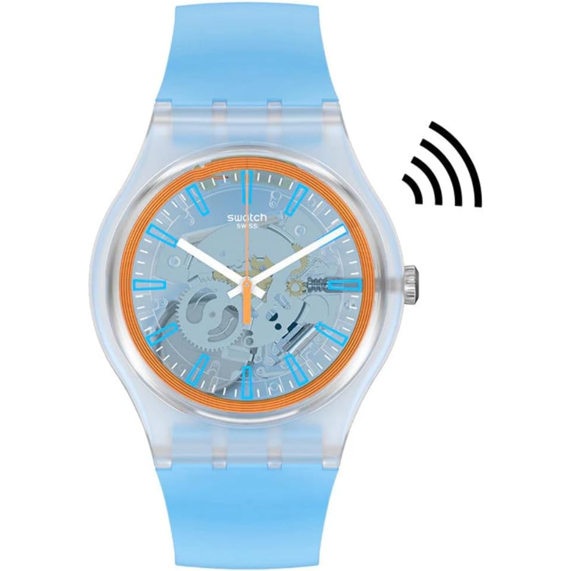 Swatch SwatchPAY! Sea Pay! Quartz Transparent Dial Silicone Strap Watch SVIK102-5300
