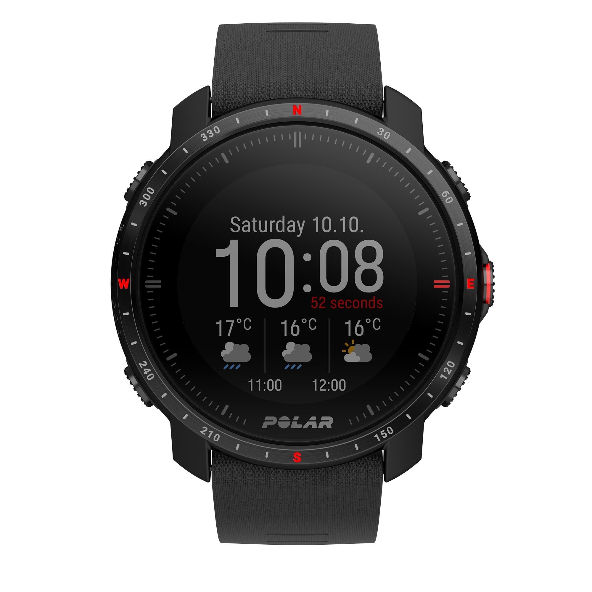 Polar Grit X Pro Black DLC Quartz Black Dial Rubber Strap Watch 90085773