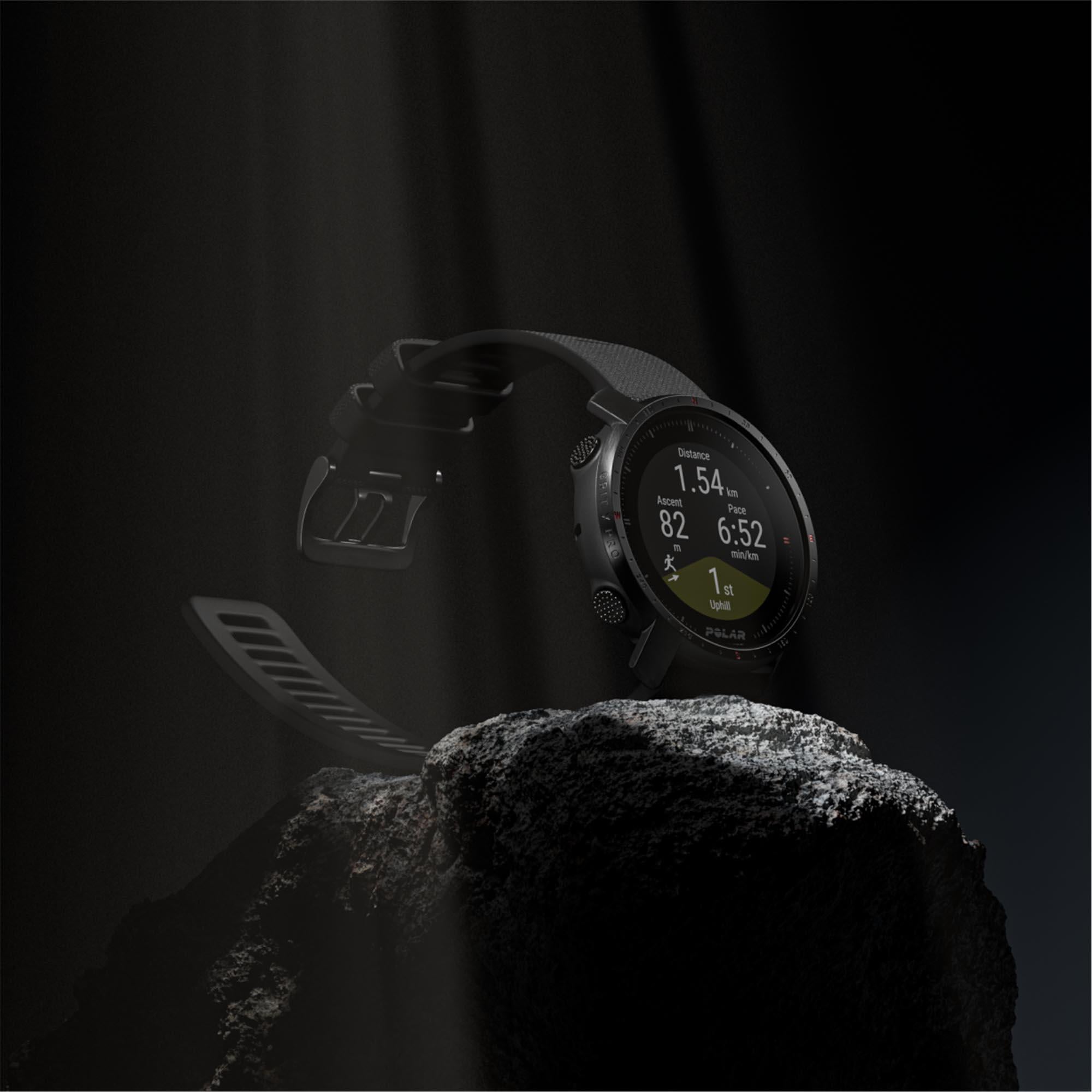 Polar Grit X Pro Black DLC Quartz Black Dial Rubber Strap Watch 90085773