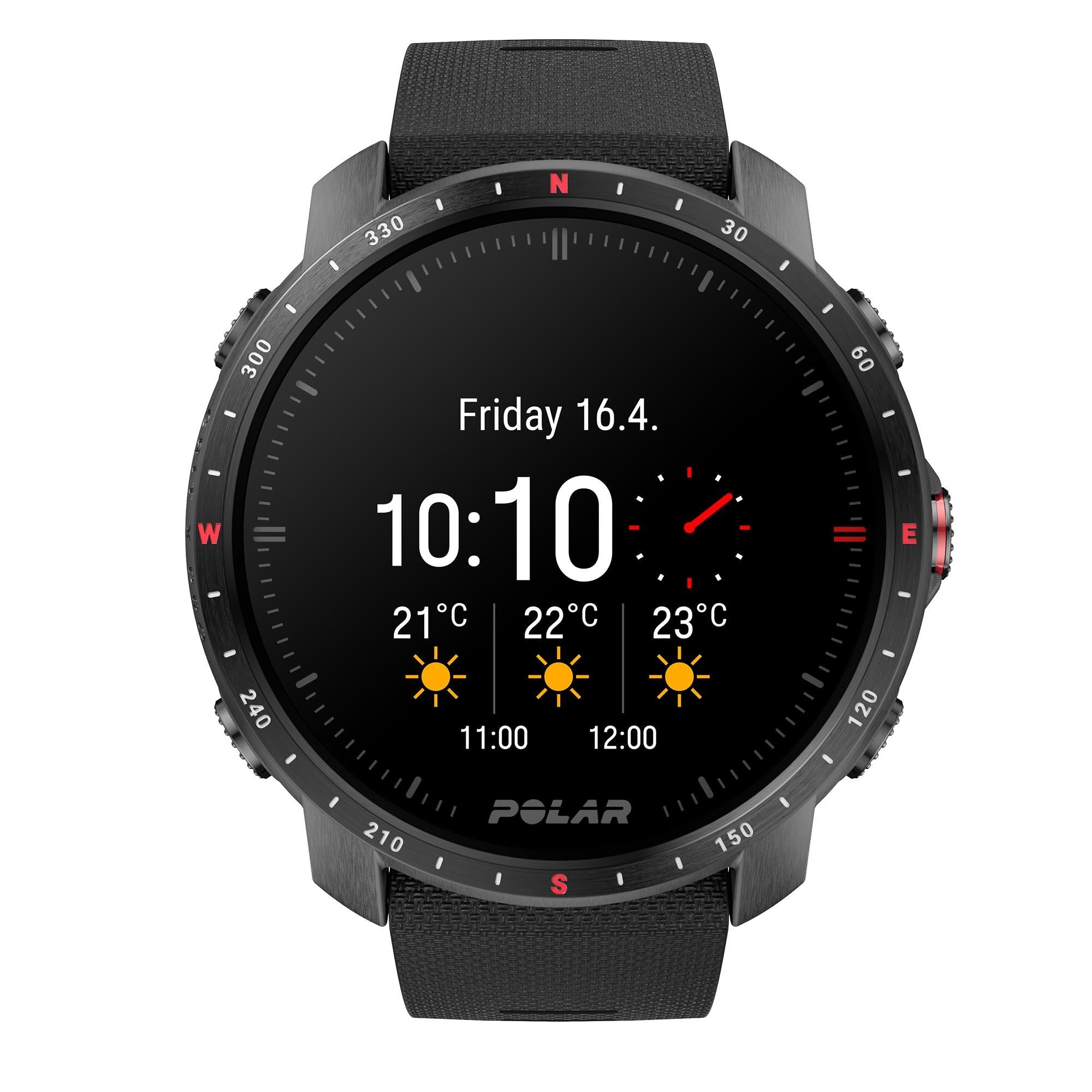 Polar Grit X Pro Black DLC Quartz Black Dial Rubber Strap Watch 90085773