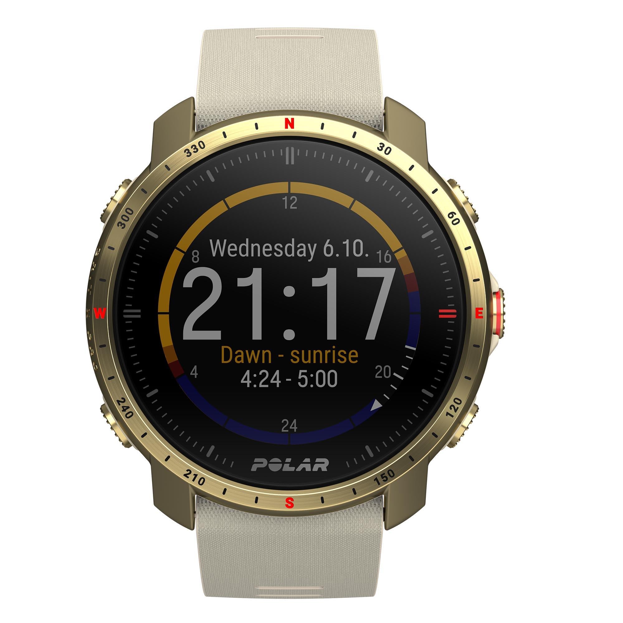 Polar Grit X Pro Arctic Gold Quartz Black Dial Cream Brown Synthetic Rubber Strap Unisex Watch 90085776