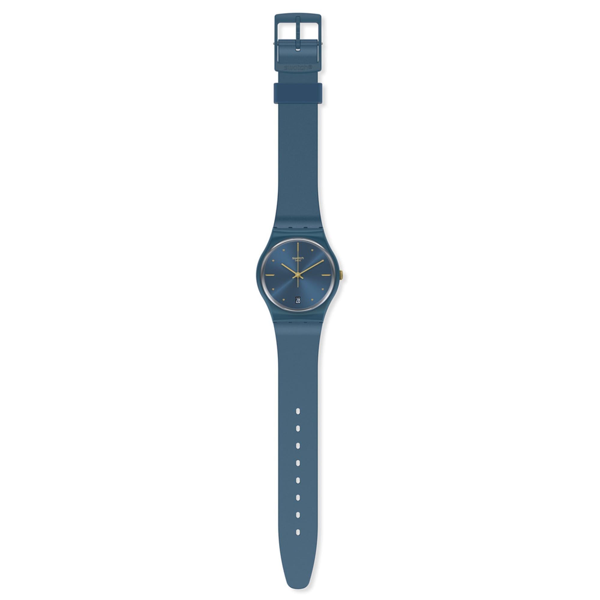 Swatch Gent Pearlyblue Quarz Blaues Zifferblatt Blaues Silikon Armband Uhr GN417