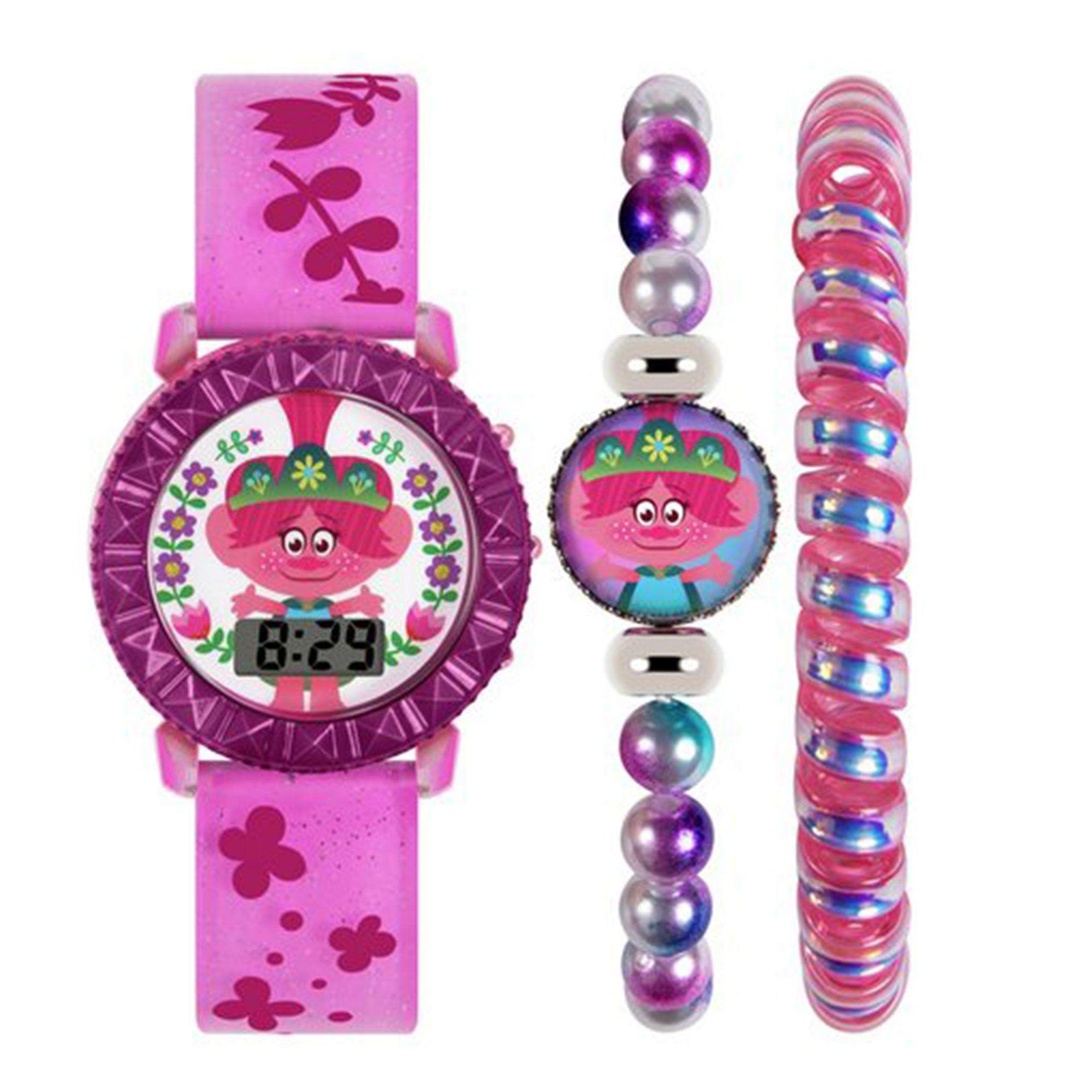Disney Trolls Quarz Weißes Zifferblatt Pinkes Kunststoffarmband Kinderuhr TRT40021ARG